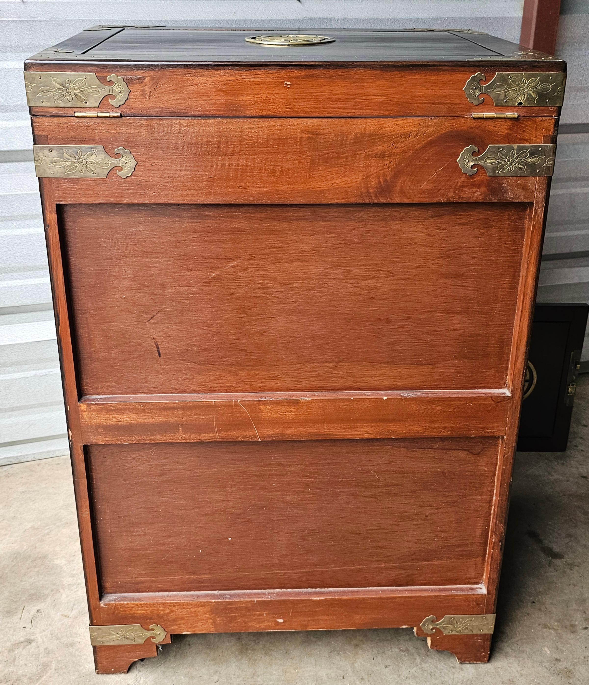 Early 20th Century Chinese Walnut Brass Mounted Hardwood Silver / Jewel Chest For Sale 7