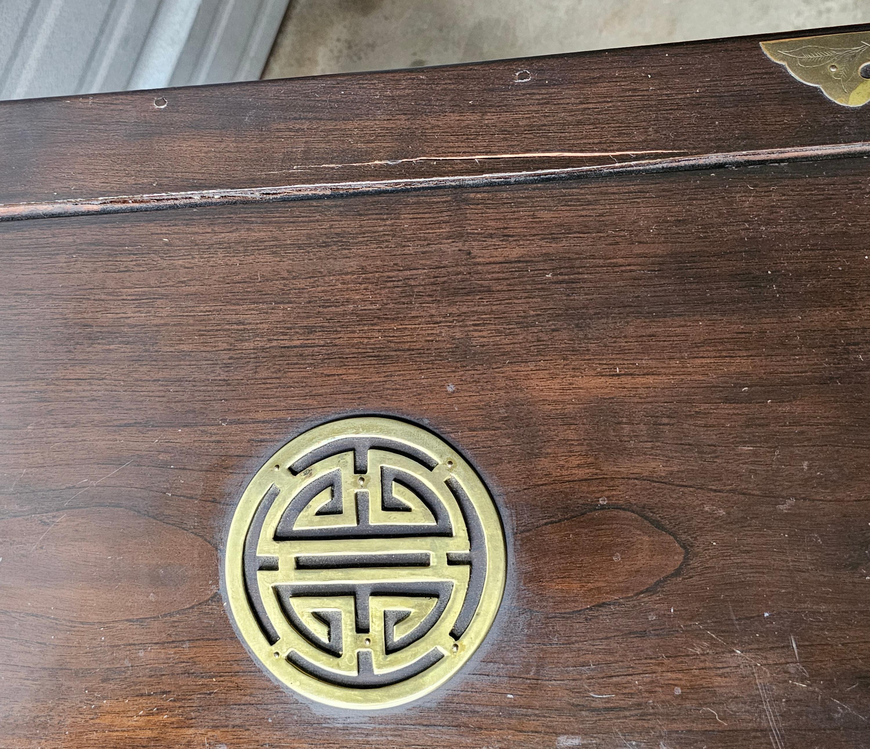 Early 20th Century Chinese Walnut Brass Mounted Hardwood Silver / Jewel Chest For Sale 8