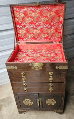 Early 20th Century Chinese Walnut Brass Mounted Hardwood Silver / Jewel Chest