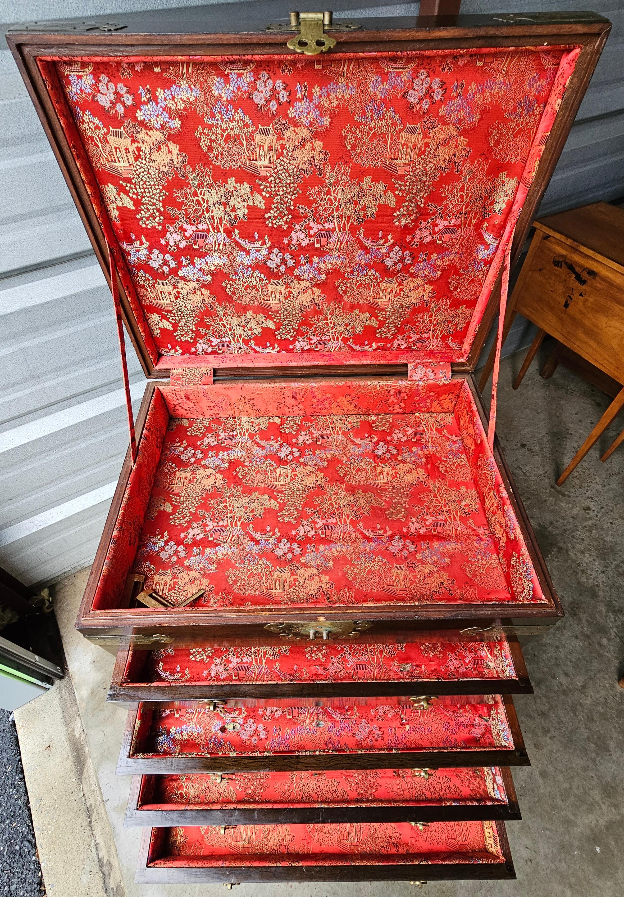 Early 20th Century Chinese Walnut Brass Mounted Hardwood Silver / Jewel Chest For Sale 1