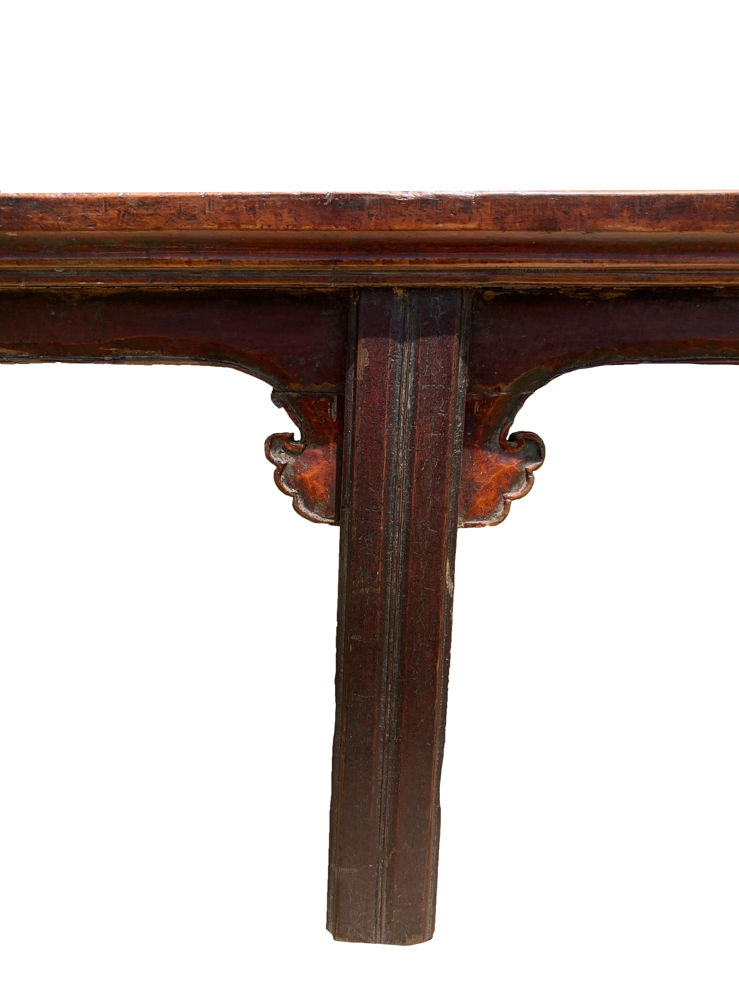 Carved Early 20th Century Chinese Walnut Wood Lacquered Long Bench Shanxi, China