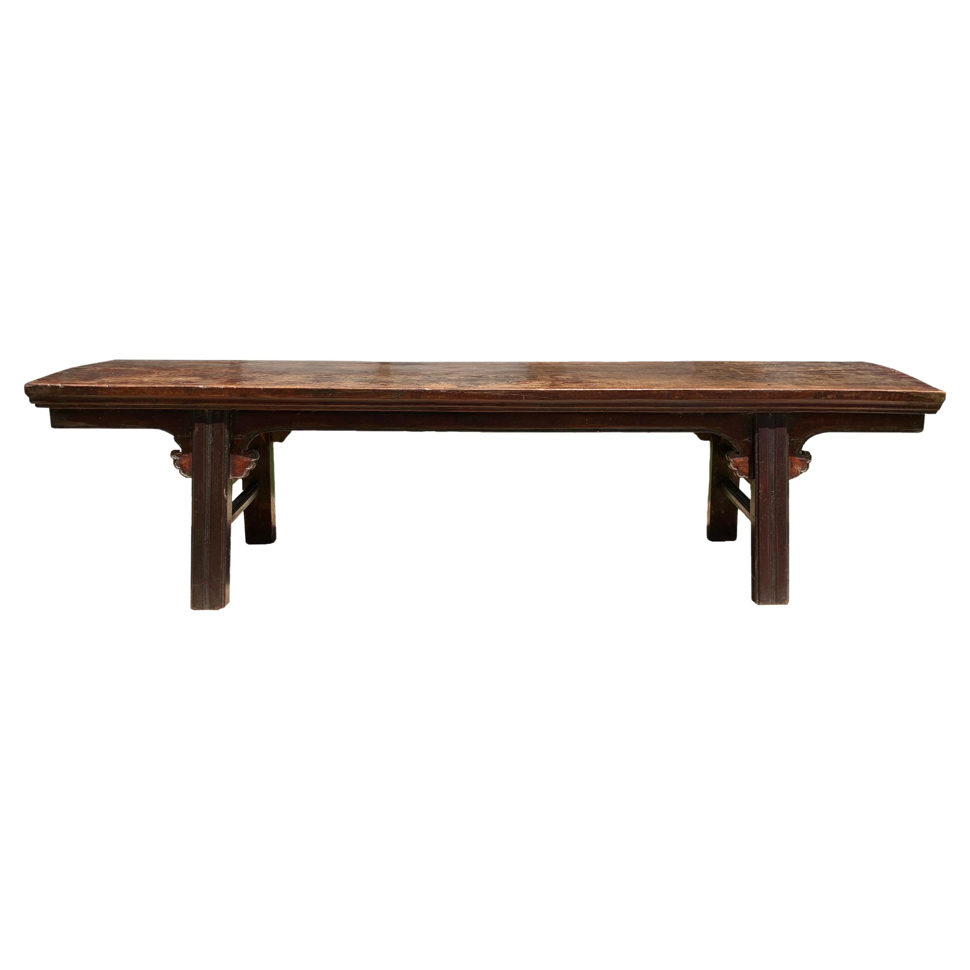 Early 20th Century Chinese Walnut Wood Lacquered Long Bench Shanxi, China