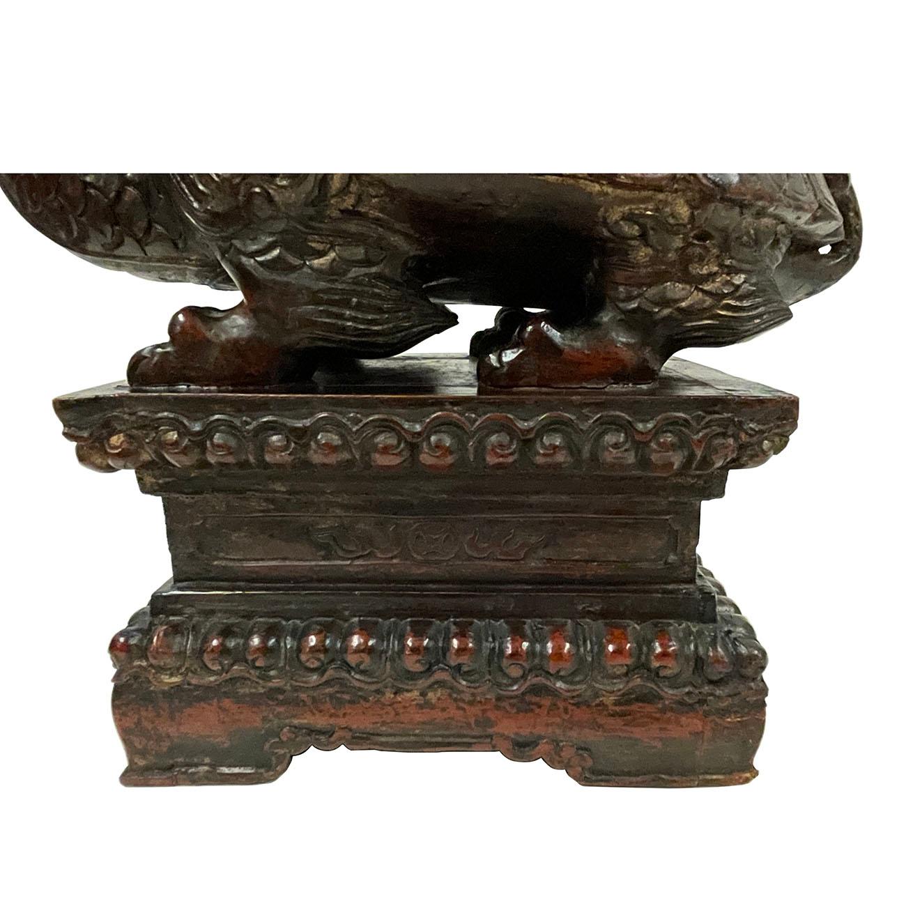Early 20th Century Chinese Wooden Carved Dragon Turtle Sculpture 4