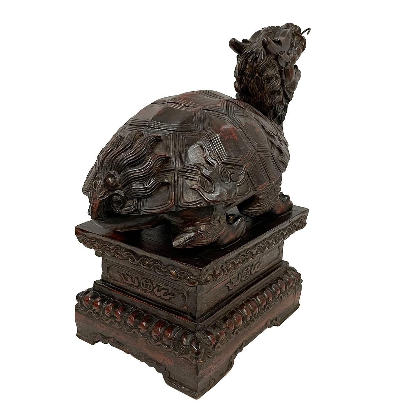 Early 20th Century Chinese Wooden Carved Dragon Turtle Sculpture 5