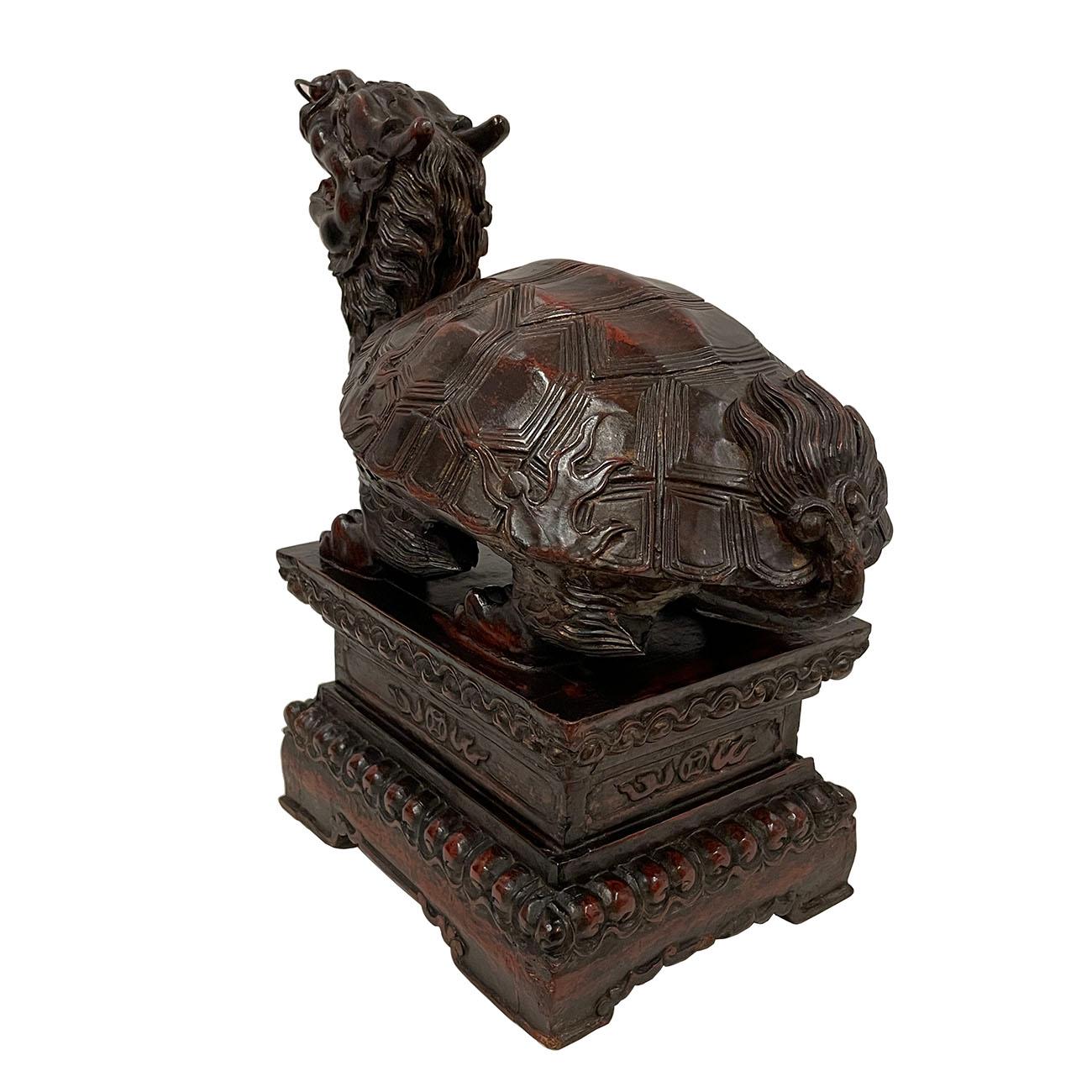 Early 20th Century Chinese Wooden Carved Dragon Turtle Sculpture 6