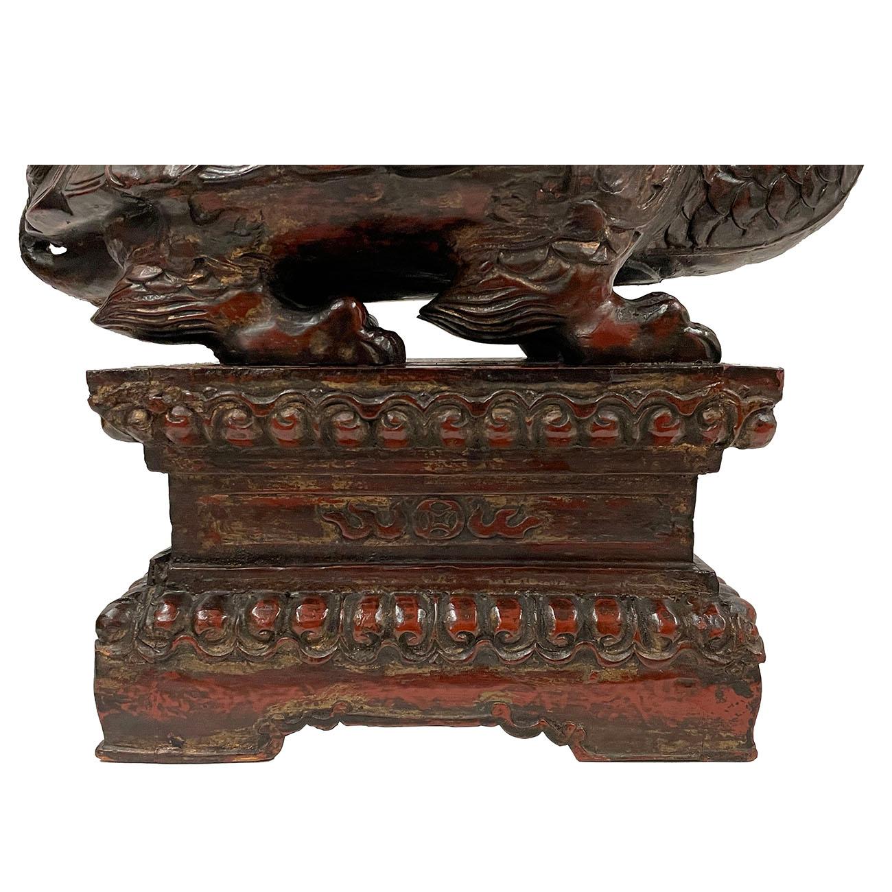 Chinese Export Early 20th Century Chinese Wooden Carved Dragon Turtle Sculpture