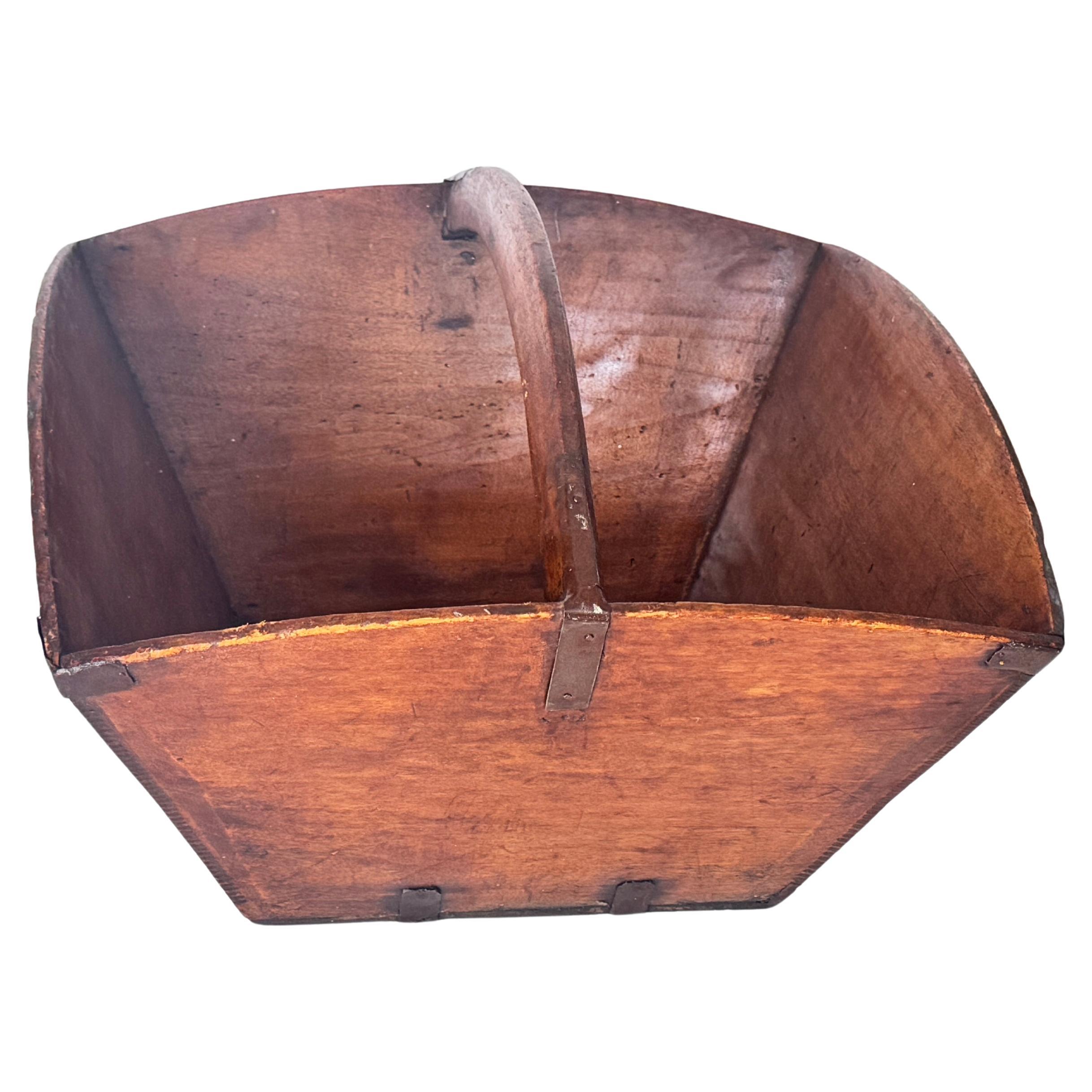 Early 20th Century Chinese Wooden Rice Measure with Copper Fittings