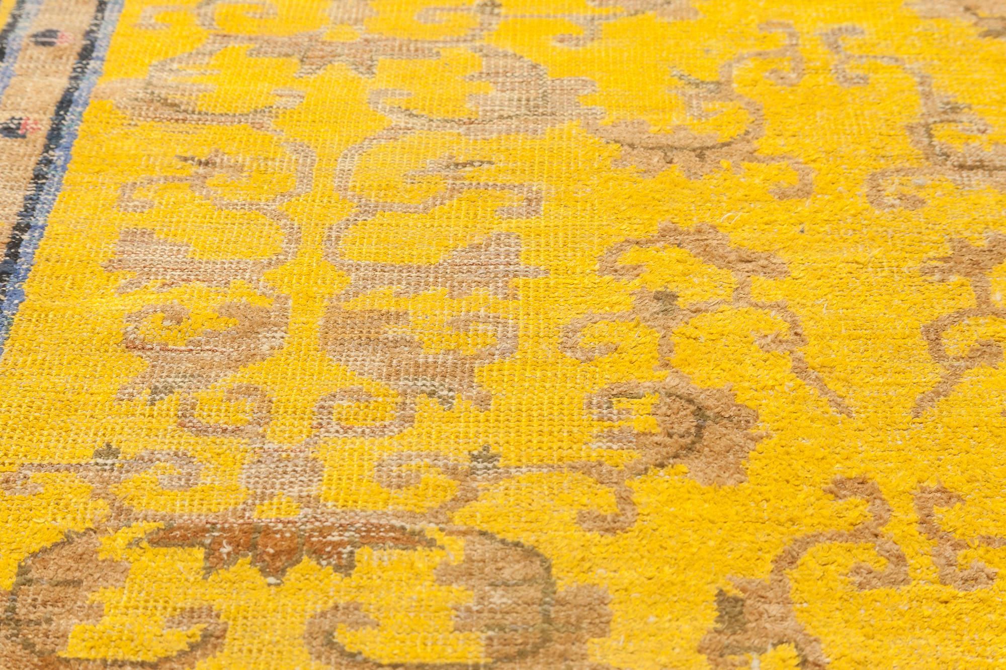 Hand-Knotted Early 20th Century Chinese Yellow Handmade Silk Rug For Sale