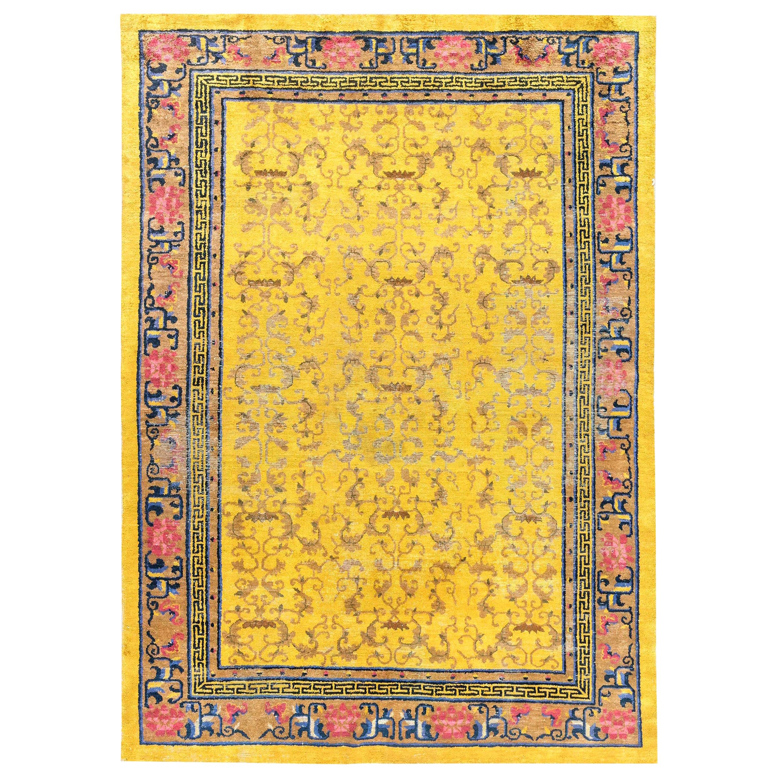 Doris Leslie Blau Collection Early 20th Century Chinese Yellow Handmade Silk Rug For Sale
