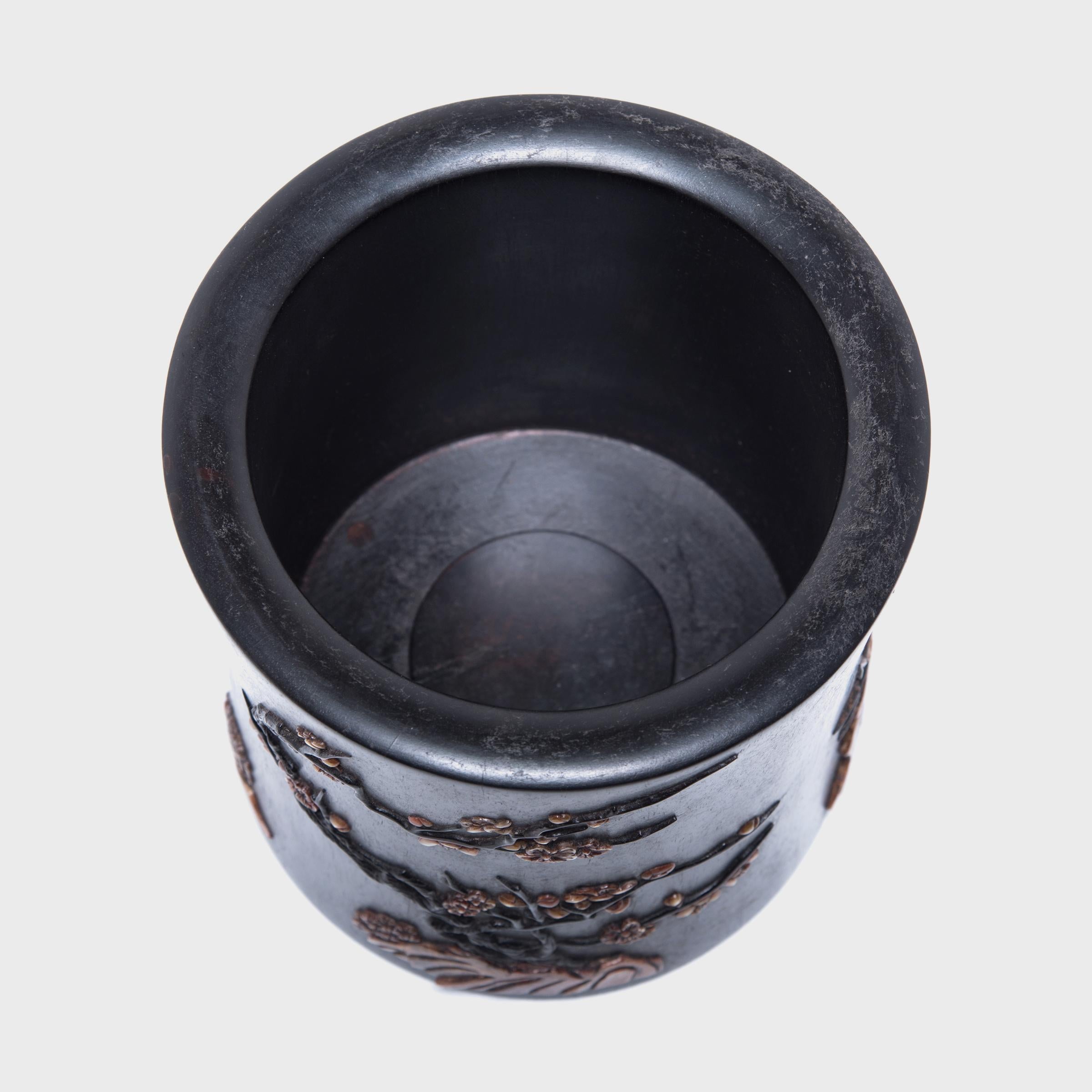 Chinese Zitan Brush Pot with Soapstone Inlay, c. 1900 In Good Condition In Chicago, IL