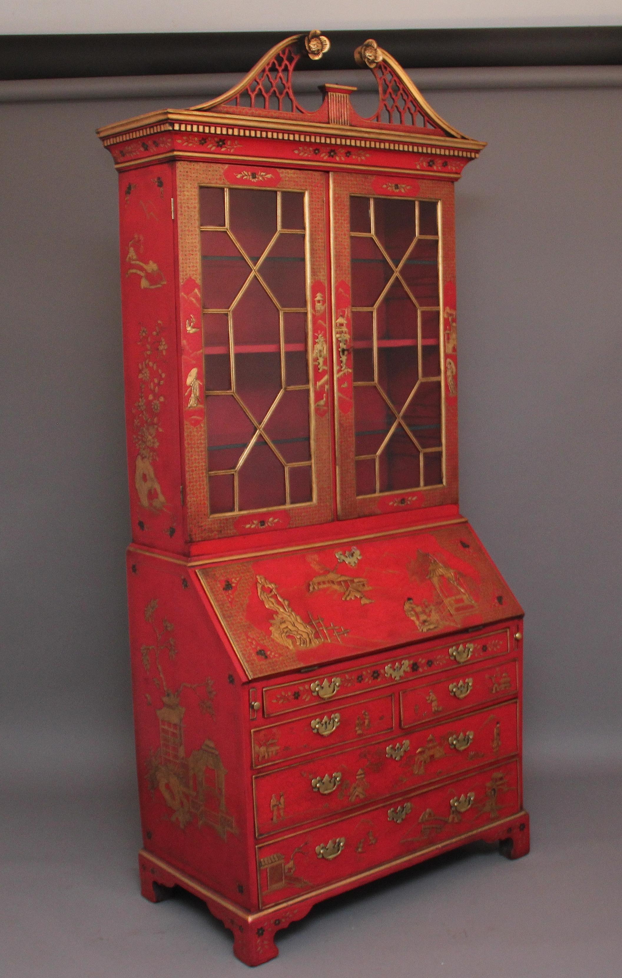 Early 20th Century Chinoiserie Bureau Bookcase For Sale 7