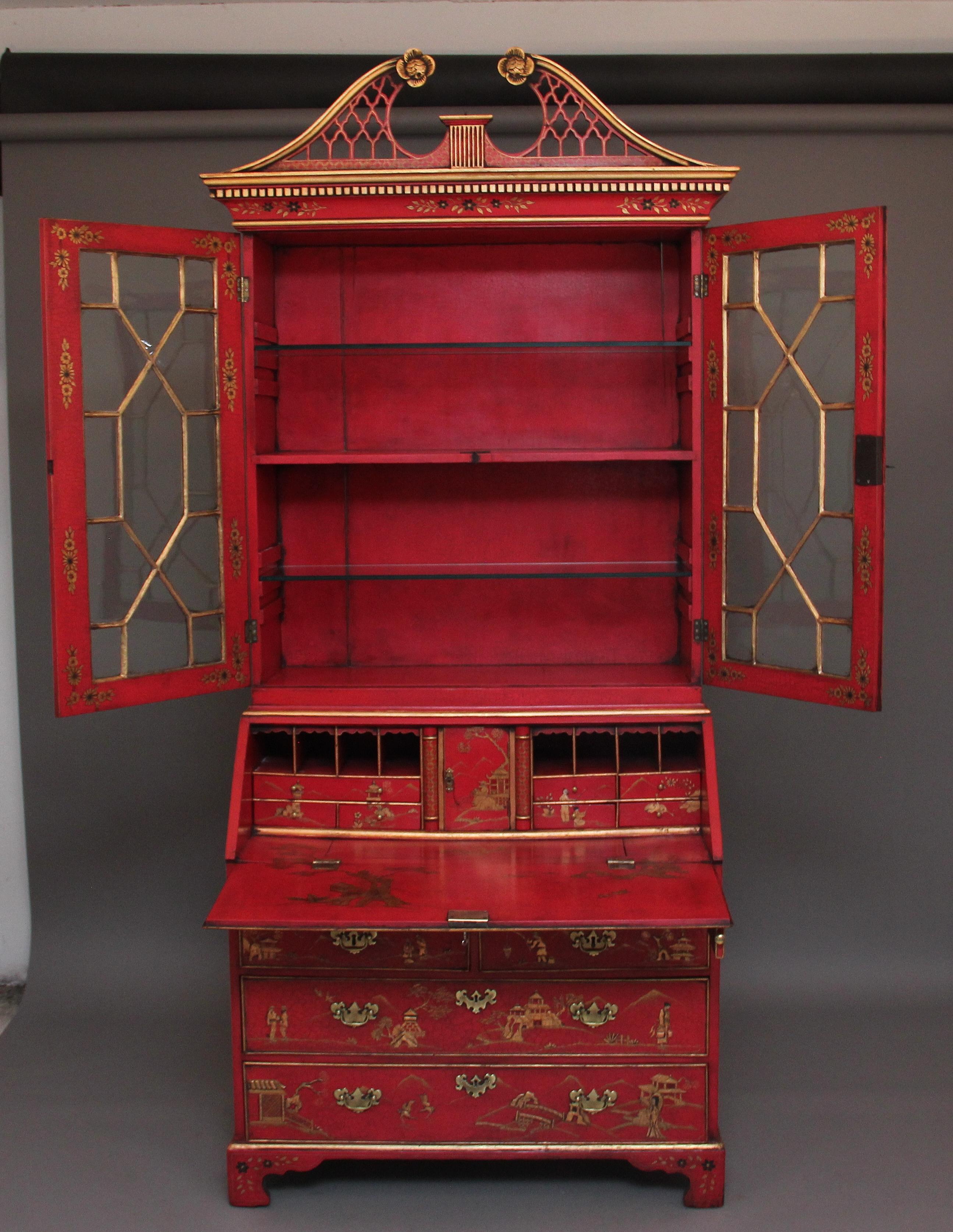 Georgian Early 20th Century Chinoiserie Bureau Bookcase For Sale