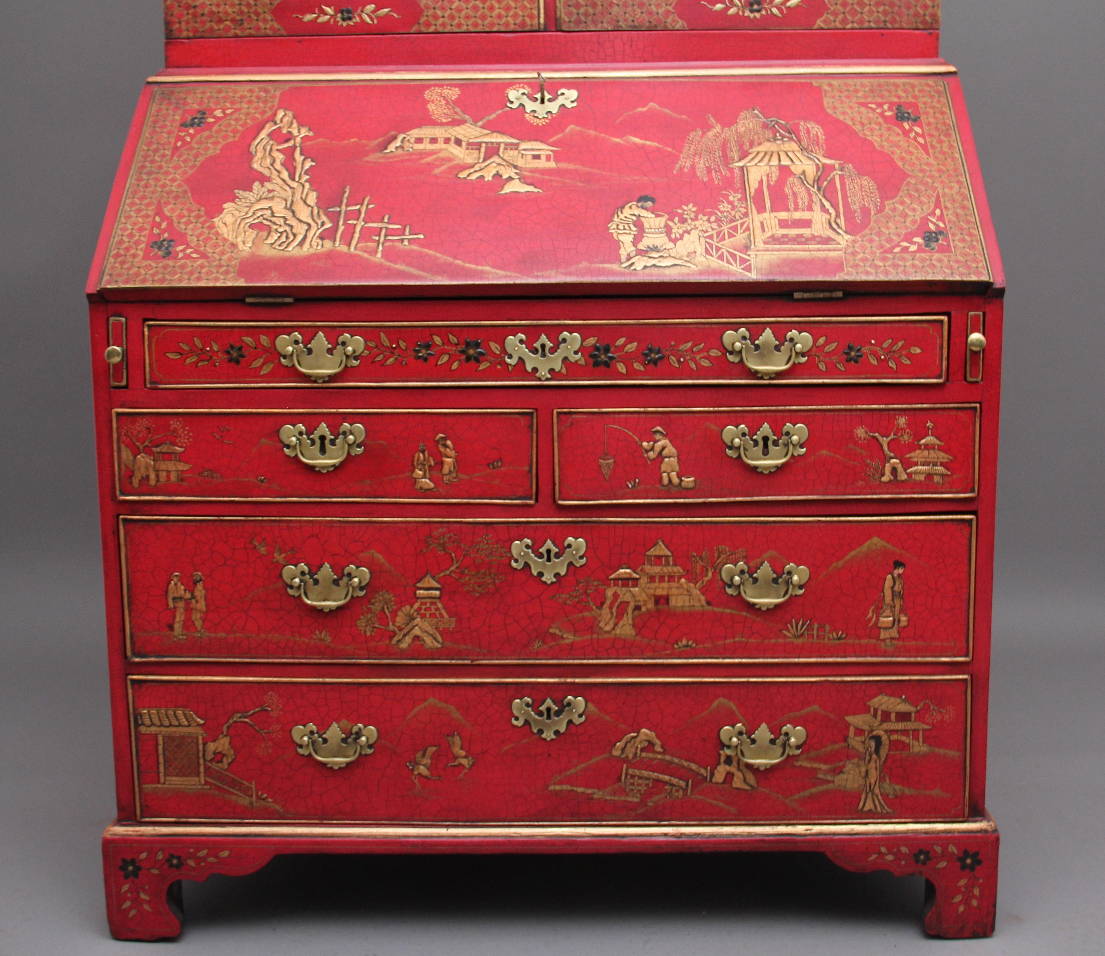 British Early 20th Century Chinoiserie Bureau Bookcase For Sale