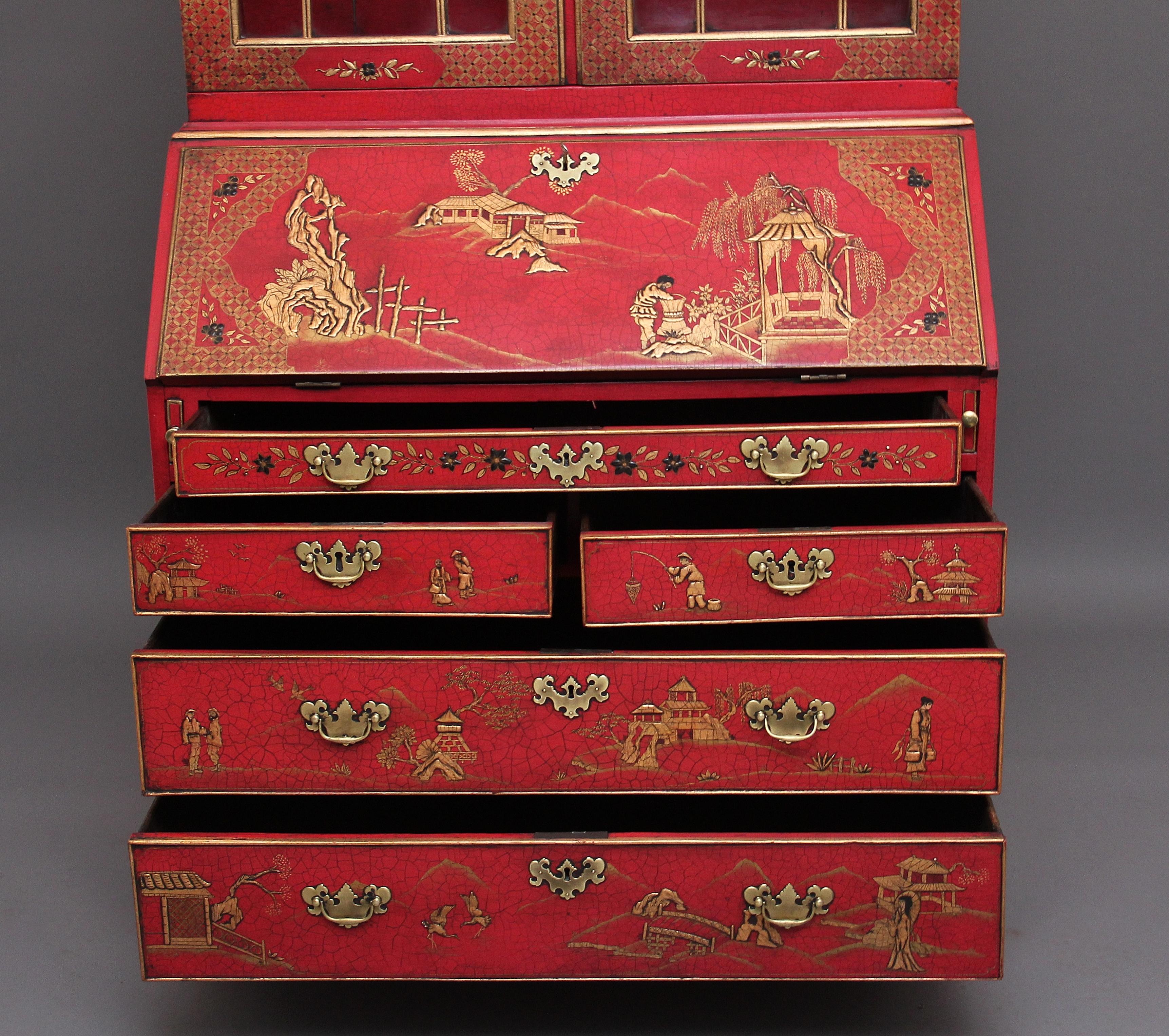 Early 20th Century Chinoiserie Bureau Bookcase In Good Condition For Sale In Martlesham, GB