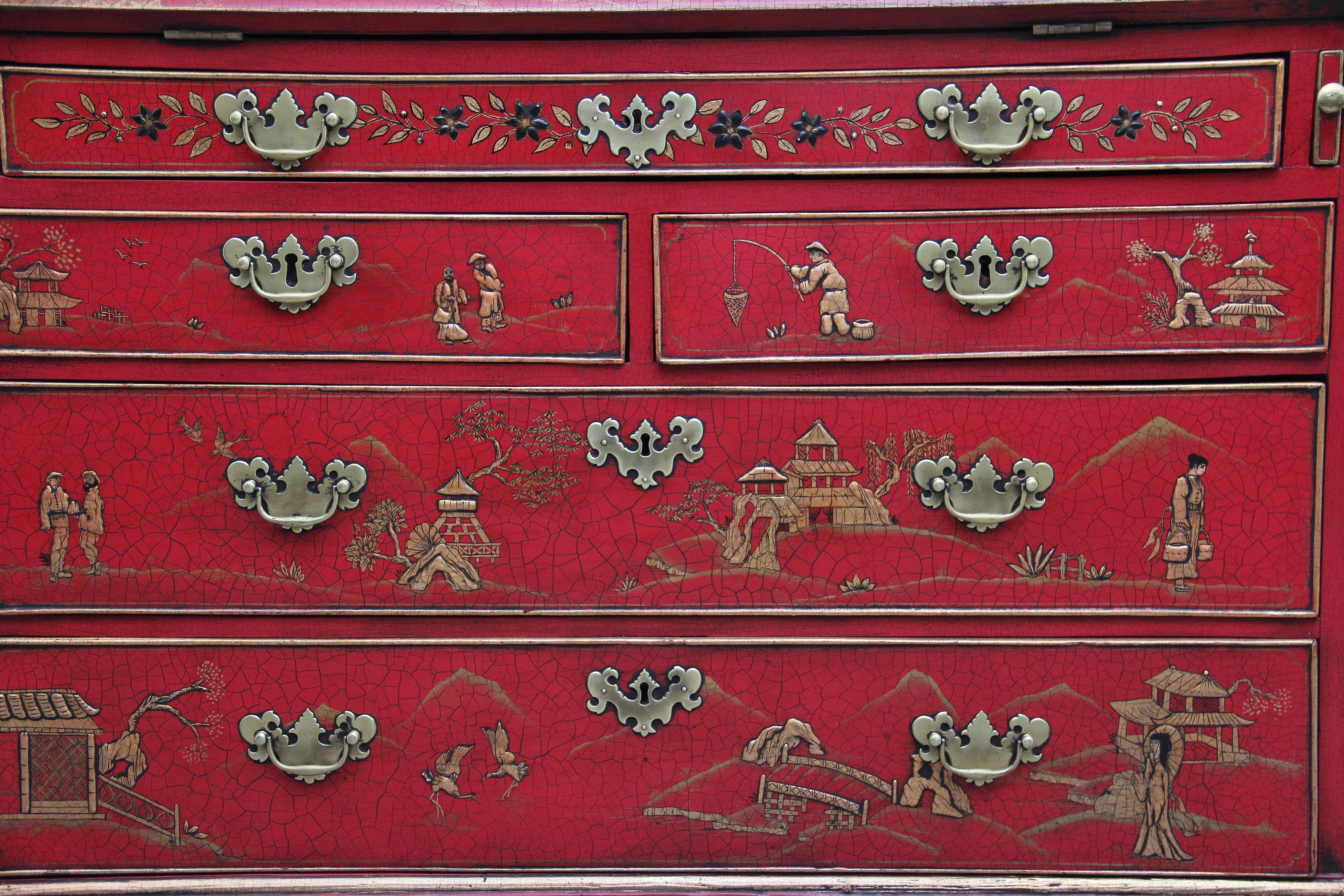Lacquer Early 20th Century Chinoiserie Bureau Bookcase For Sale