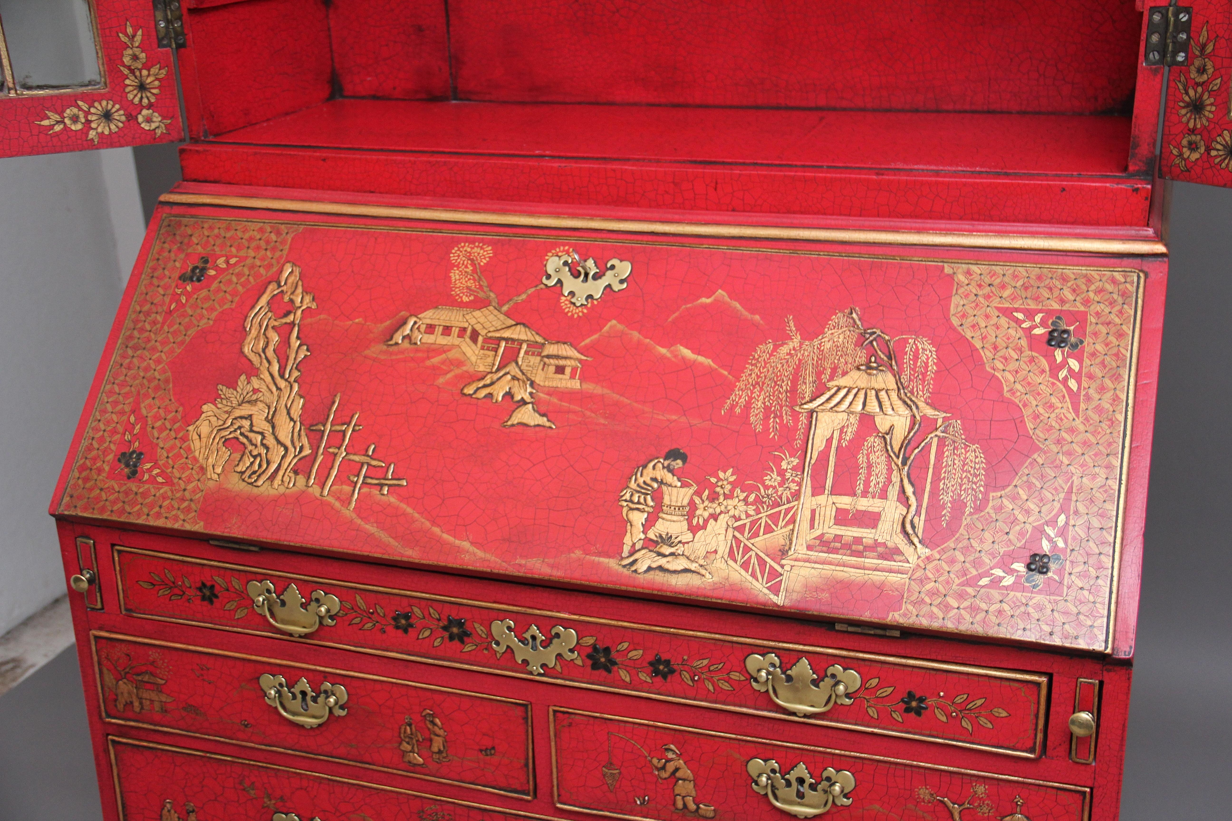 Early 20th Century Chinoiserie Bureau Bookcase For Sale 1