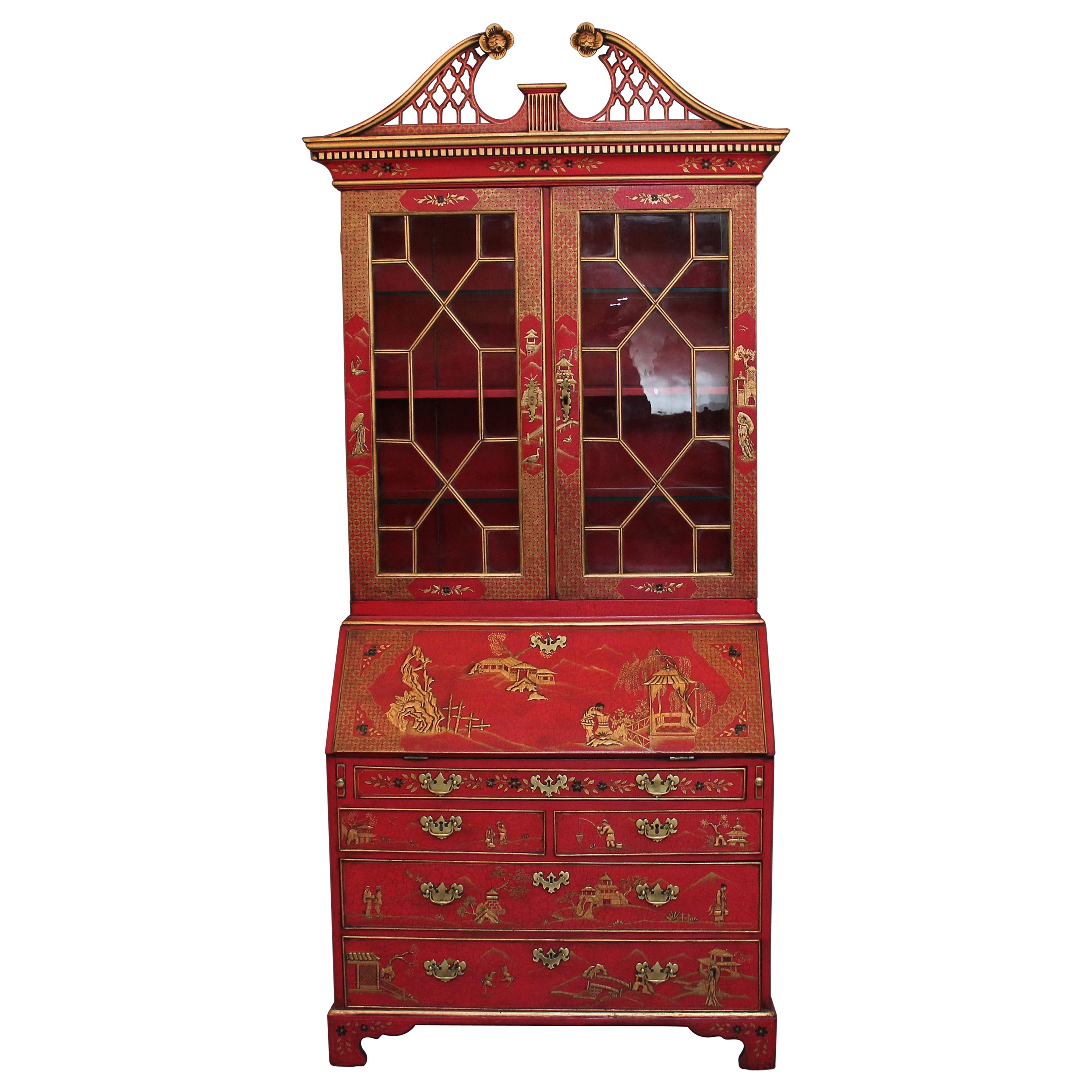 Early 20th Century Chinoiserie Bureau Bookcase For Sale