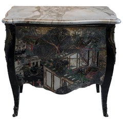 Early 20th Century Chinoiserie Chest of Drawers Black and Multi-Color Lacquer Early 20th Century Chinoiserie Chest of Drawers Black and Multi-Color Lacquer