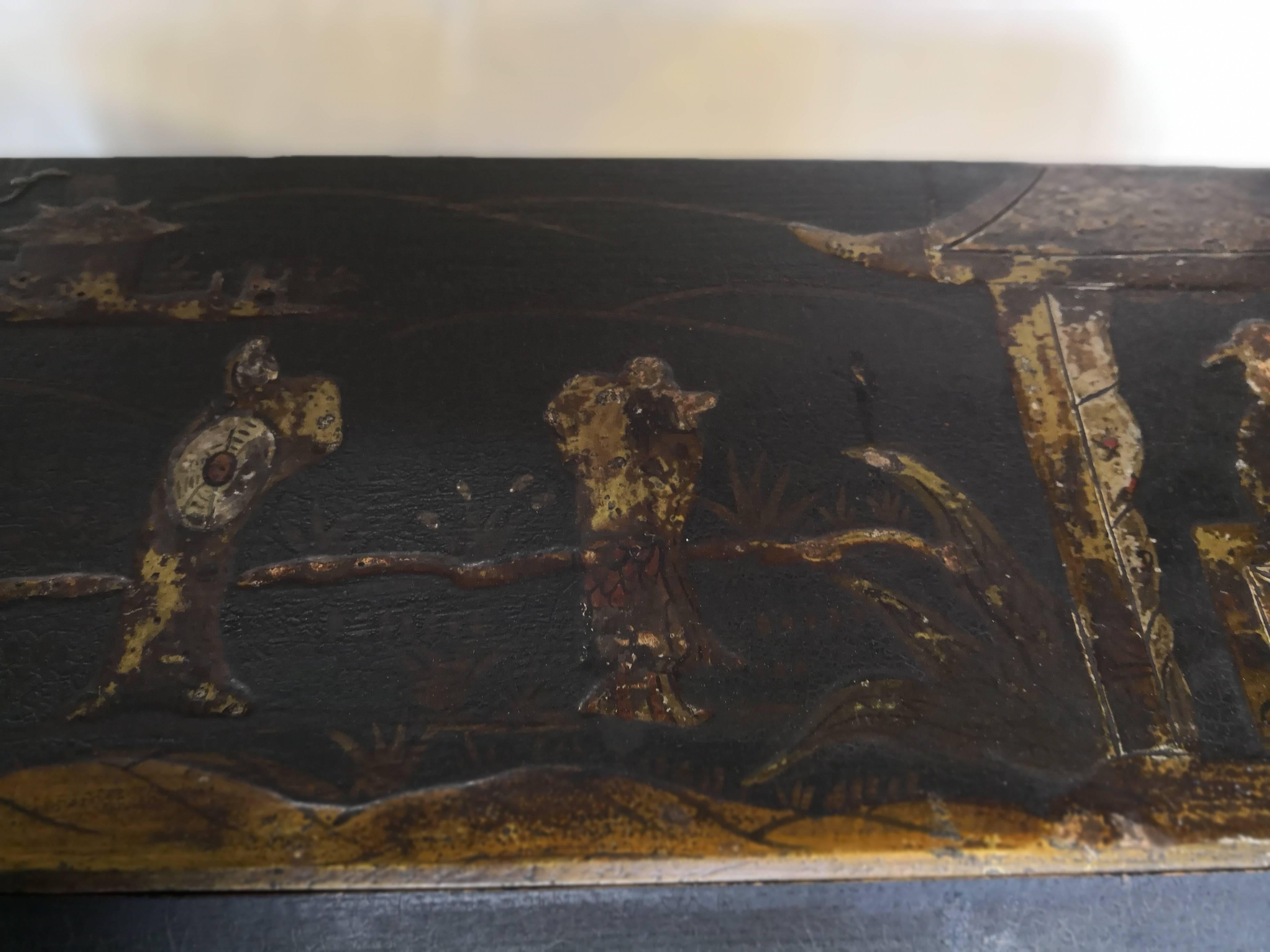 Early 20th Century Chinoiserie Decorated Bureau in Black Wood 3