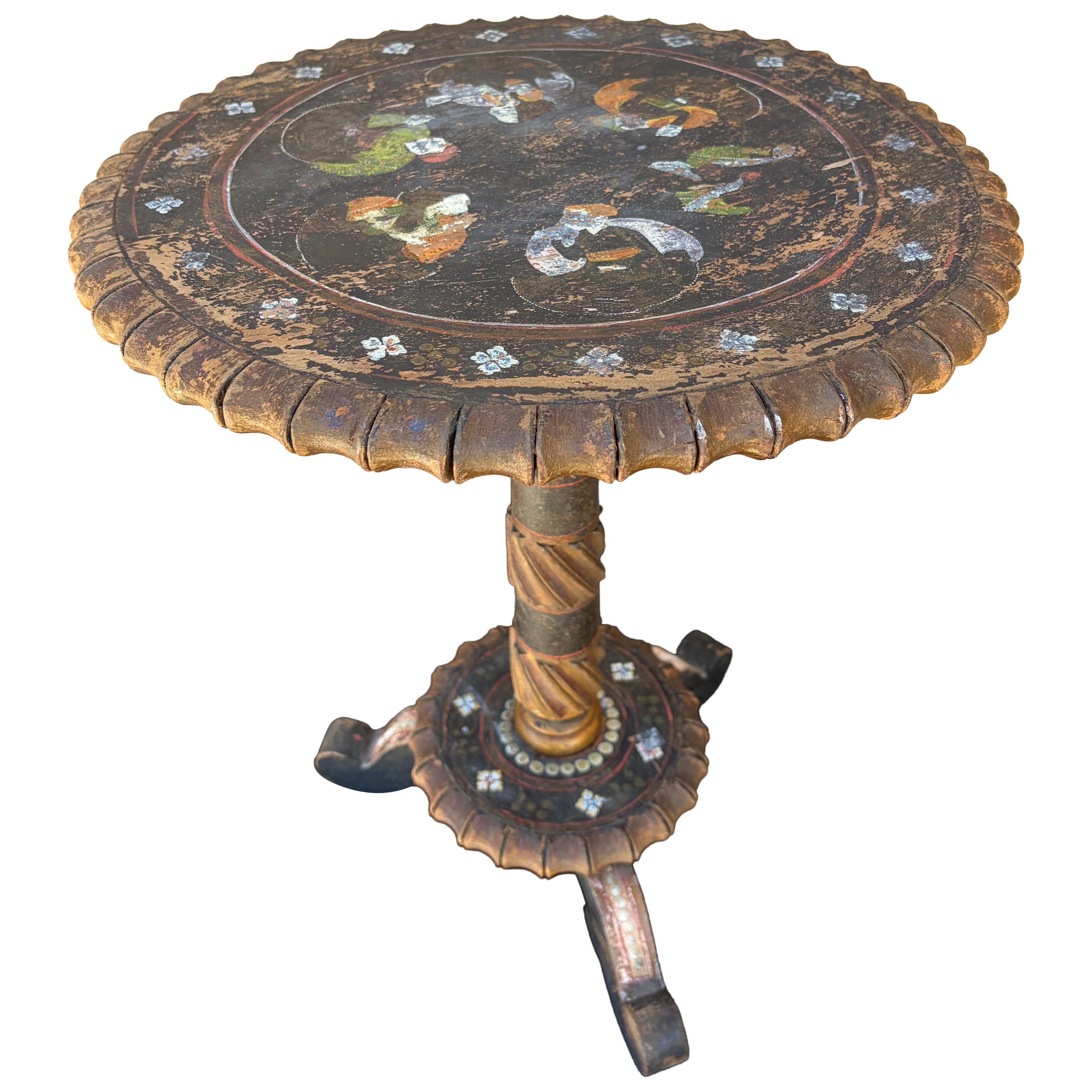 Early 20th Century Chinoiserie Painted and Carved Wood Occasional Table