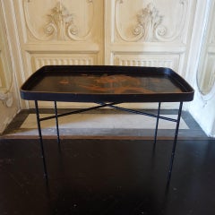 Early 20th Century Chinoiserie Tray/Side Table Black Metal Base