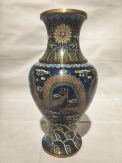 Early 20th Century Chinoserie Style Ceramic and Glass on Brass Chinese Vase