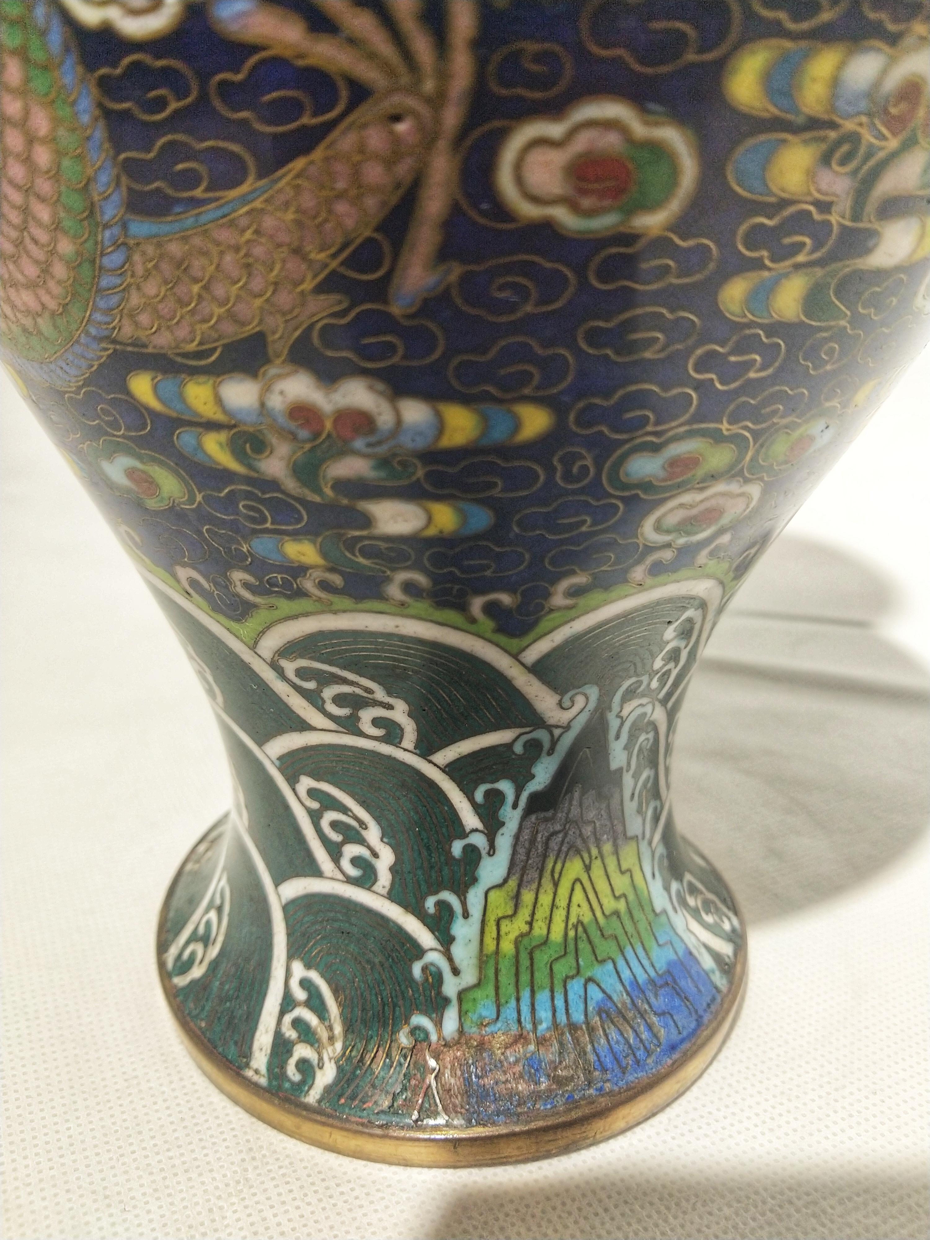 Early 20th Century Chinoserie Style Ceramic and Glass on Brass Chinese Vase For Sale 1