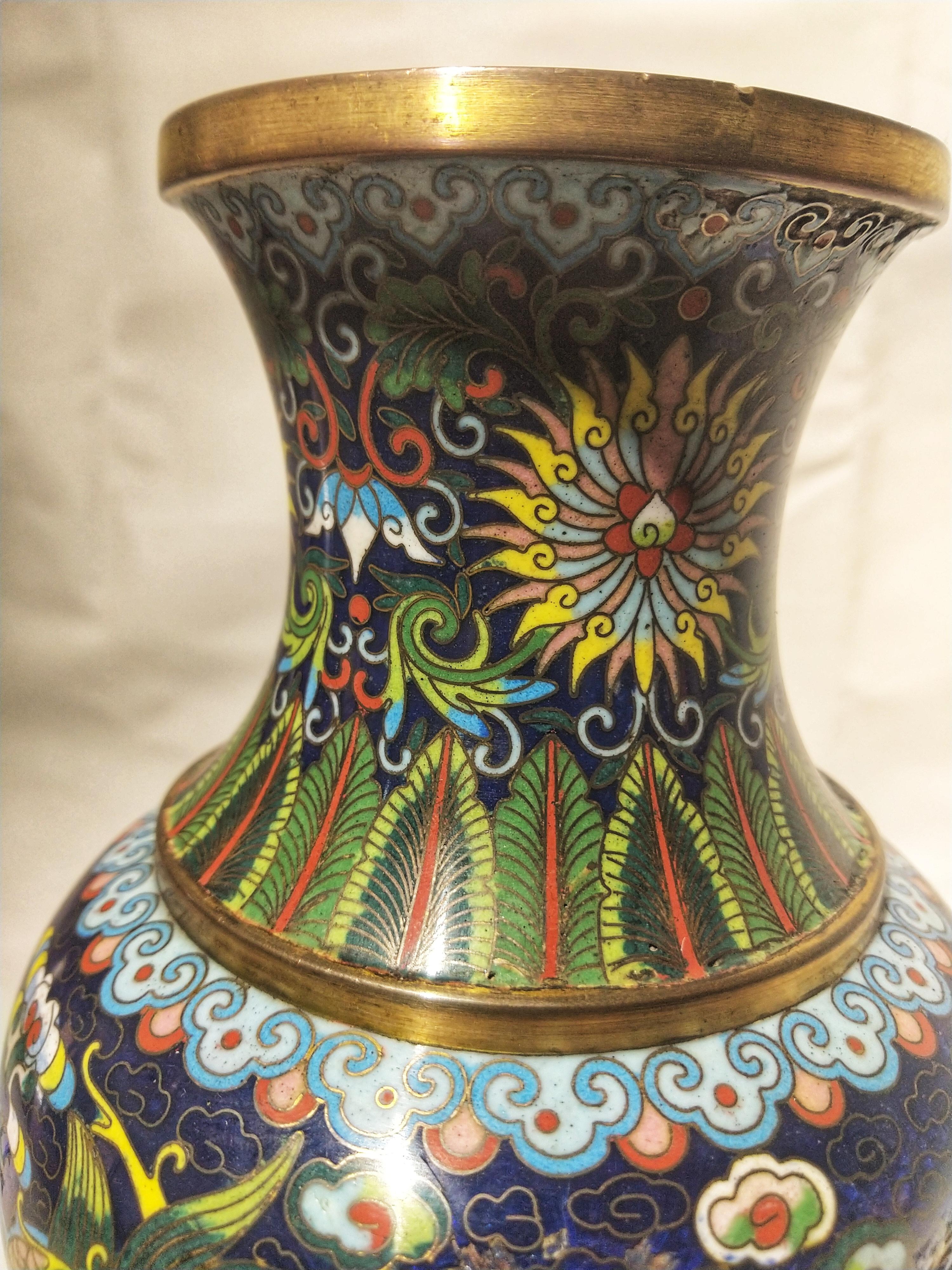 Early 20th Century Chinoserie Style Ceramic and Glass on Brass Chinese Vase For Sale 2