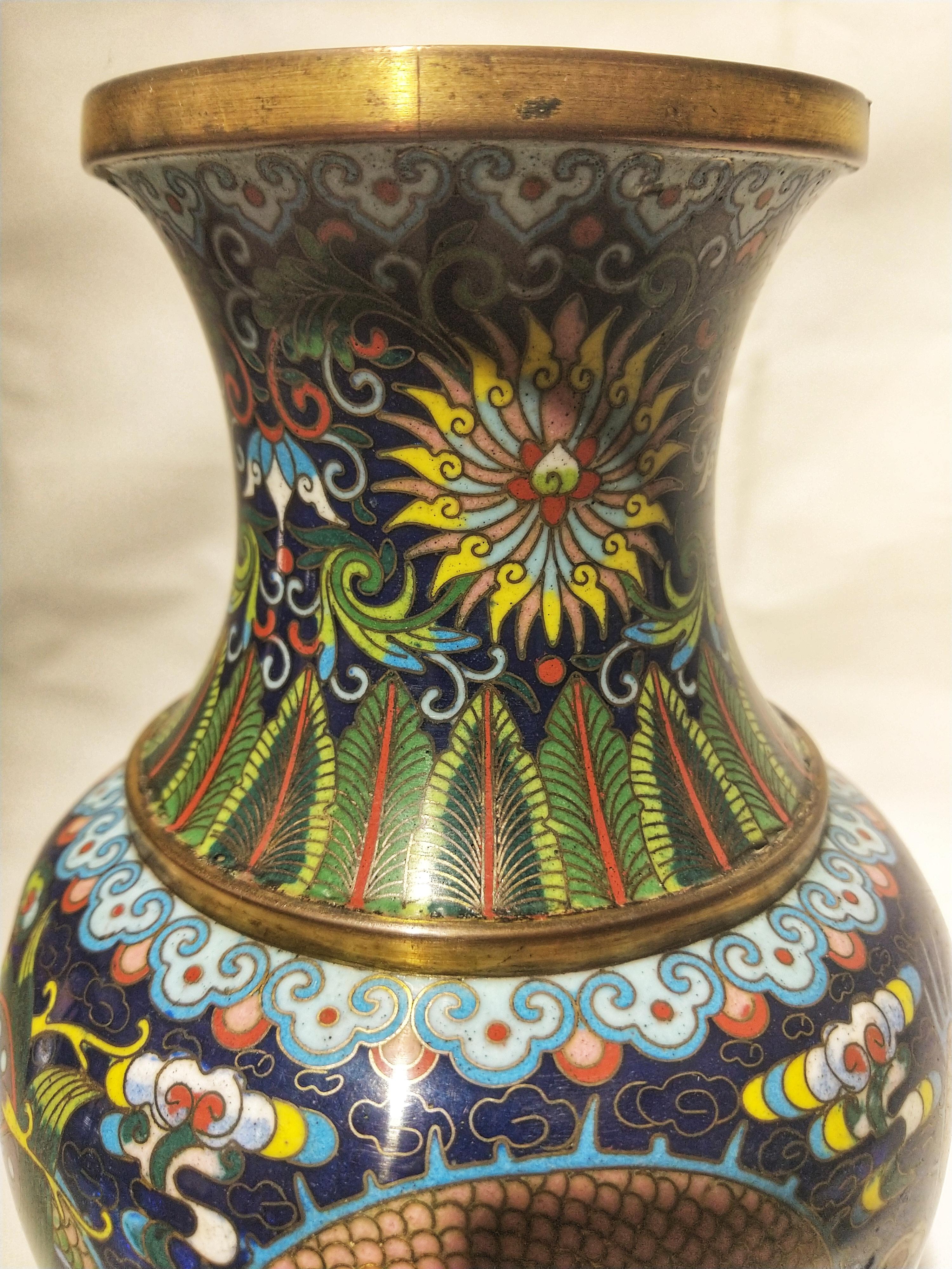 Early 20th Century Chinoserie Style Ceramic and Glass on Brass Chinese Vase For Sale 3