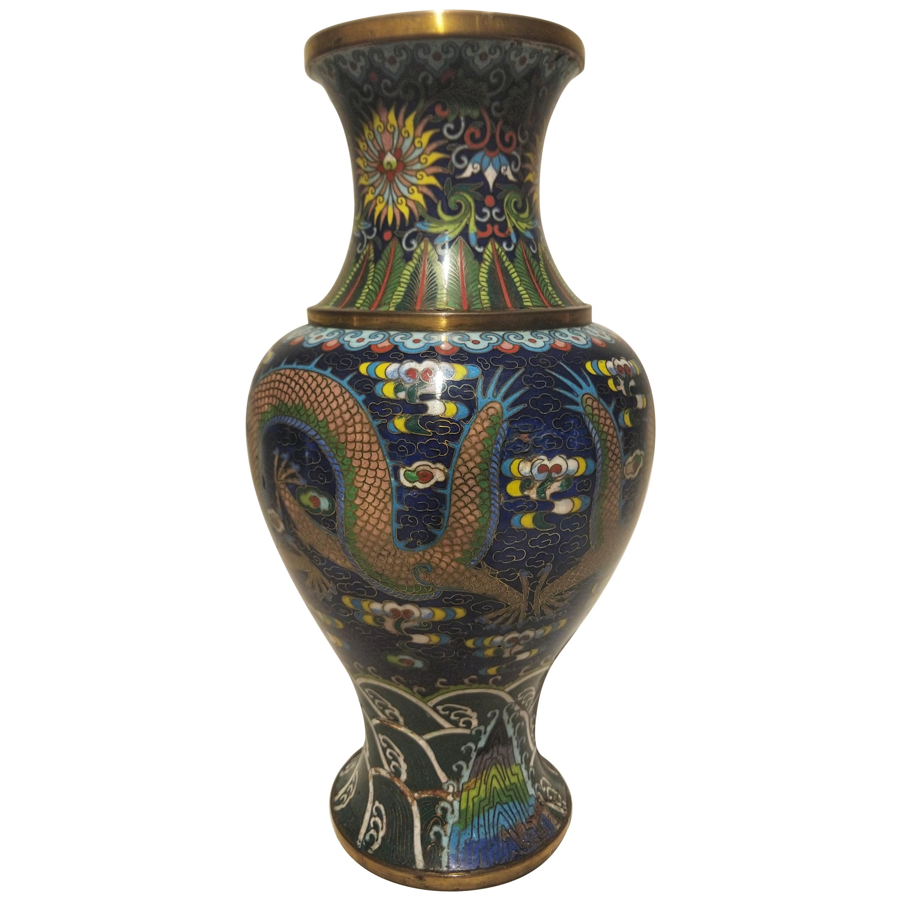 Early 20th Century Chinoserie Style Ceramic and Glass on Brass Chinese Vase For Sale