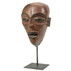 Early 20th Century Chokwe Wood Mask, Strong Features on Custom Base Congo