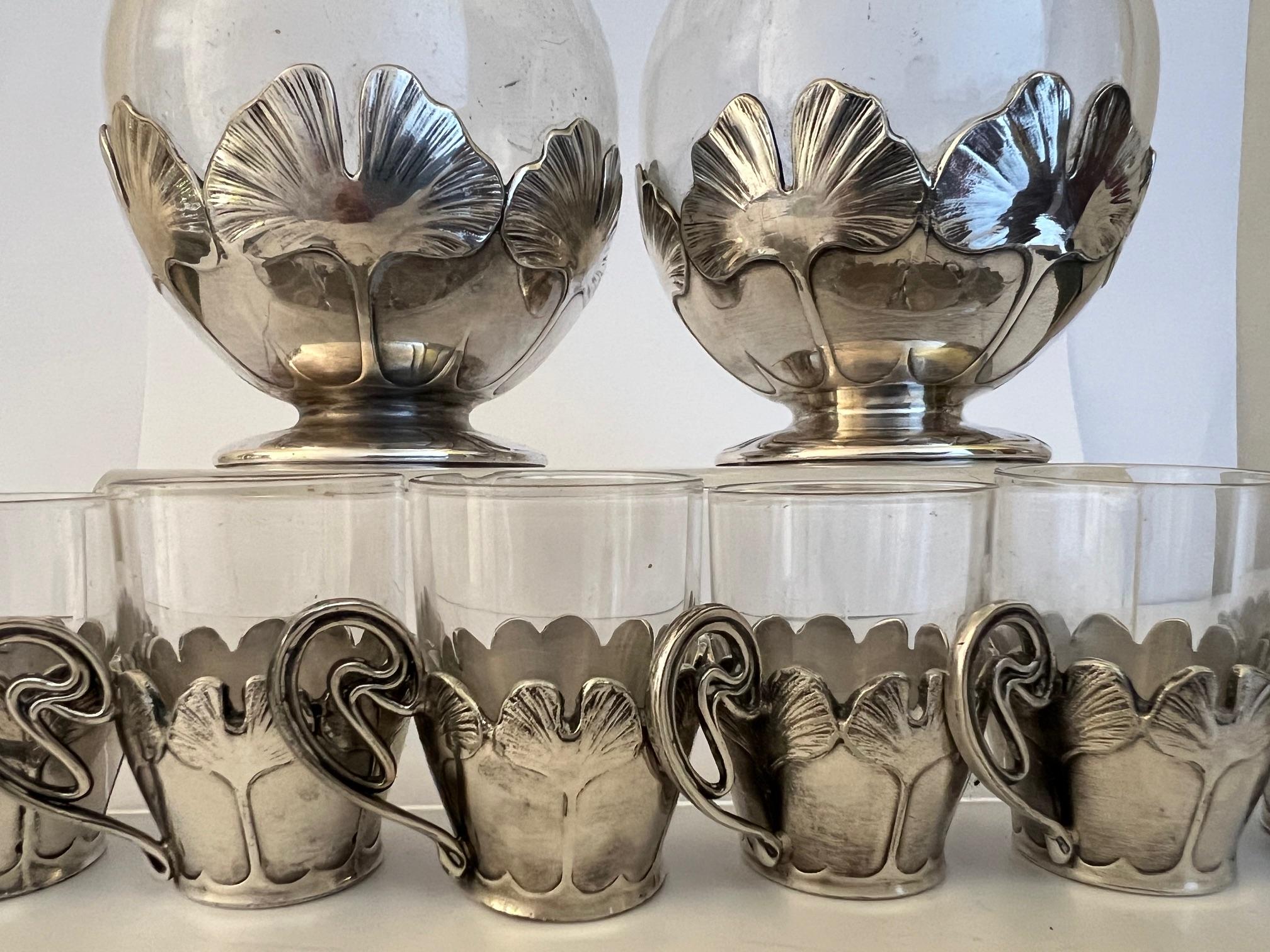 Early 20th Century Christofle Art Nouveau Decanter and Glass Set of 8 For Sale 6