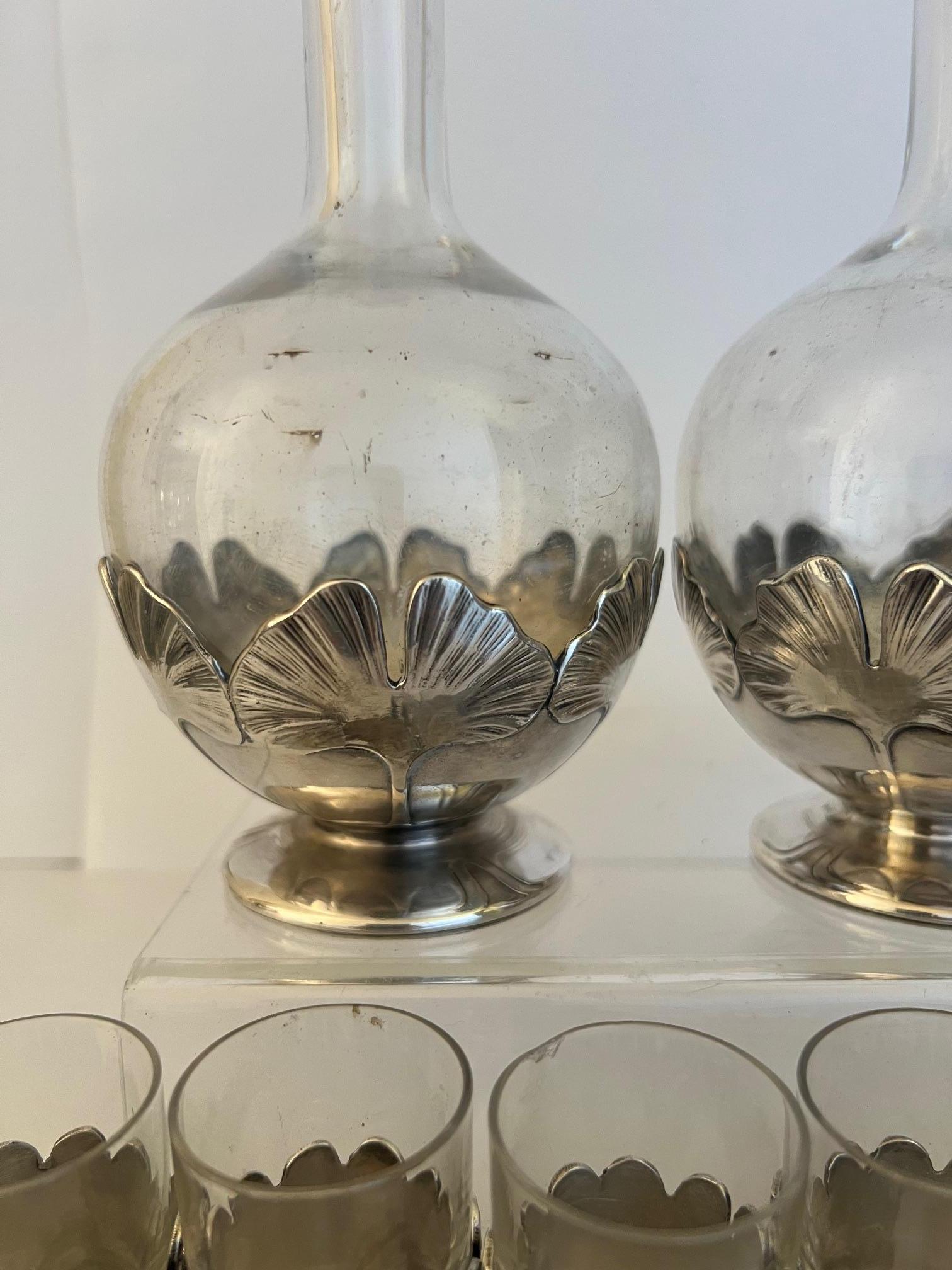 Early 20th Century Christofle Art Nouveau Decanter and Glass Set of 8 For Sale 8