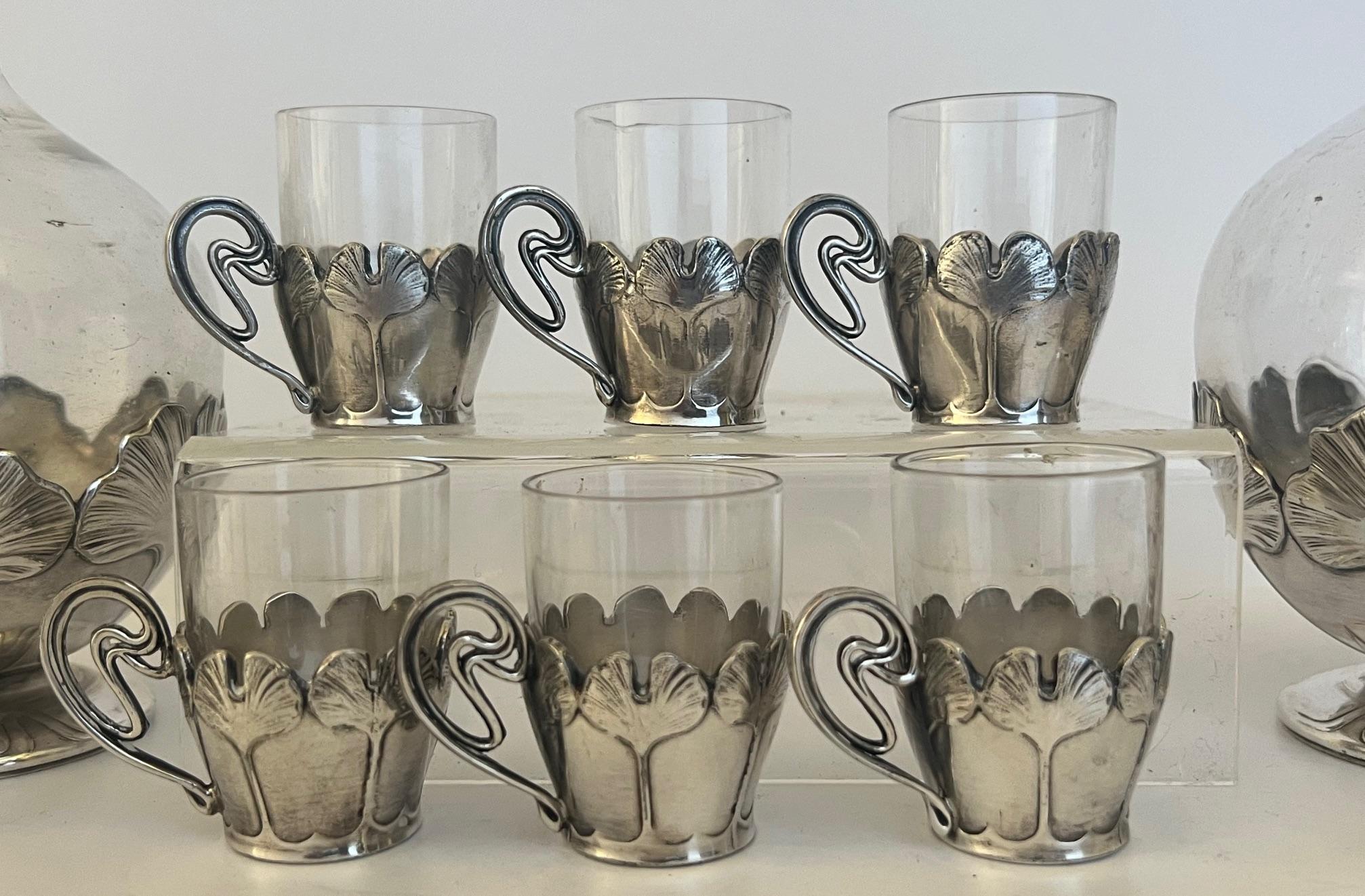 Early 20th Century Christofle Art Nouveau Decanter and Glass Set of 8 For Sale 9