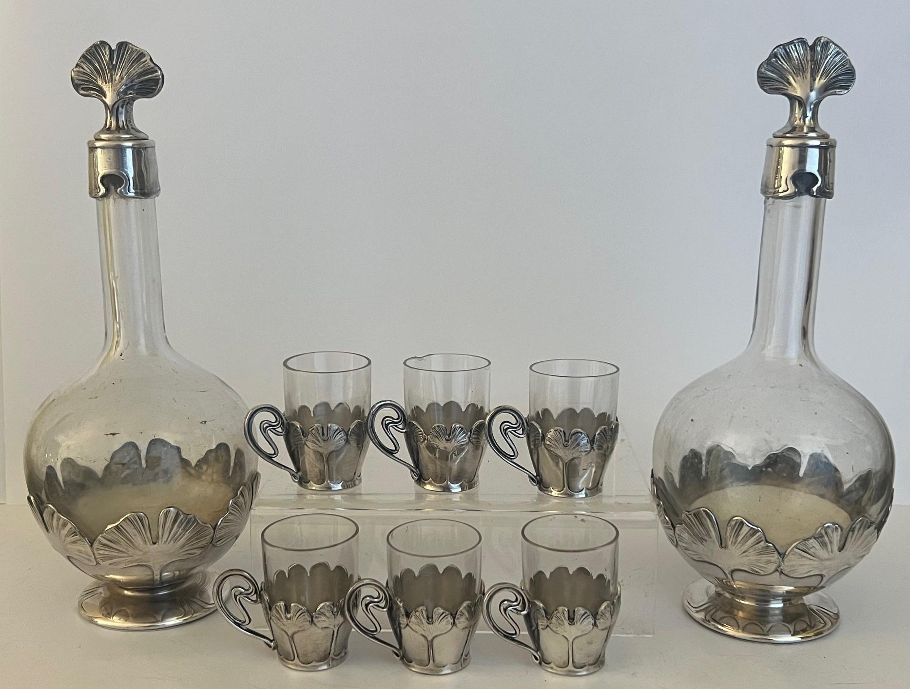 Early 20th Century Christofle Art Nouveau Decanter and Glass Set of 8 For Sale 10