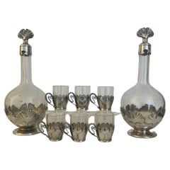 Antique Early 20th Century Christofle Art Nouveau Decanter and Glass Set of 8