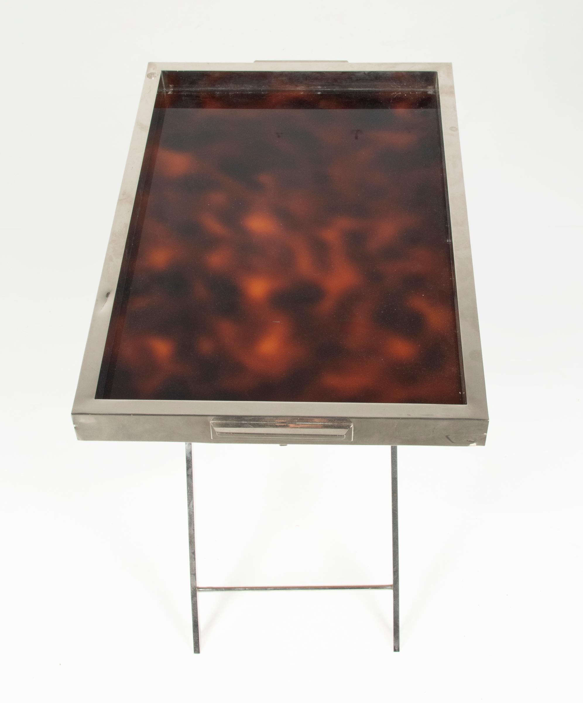 Table de service Art Déco chromée du début du XXe siècle avec fausse tortue en vente 8