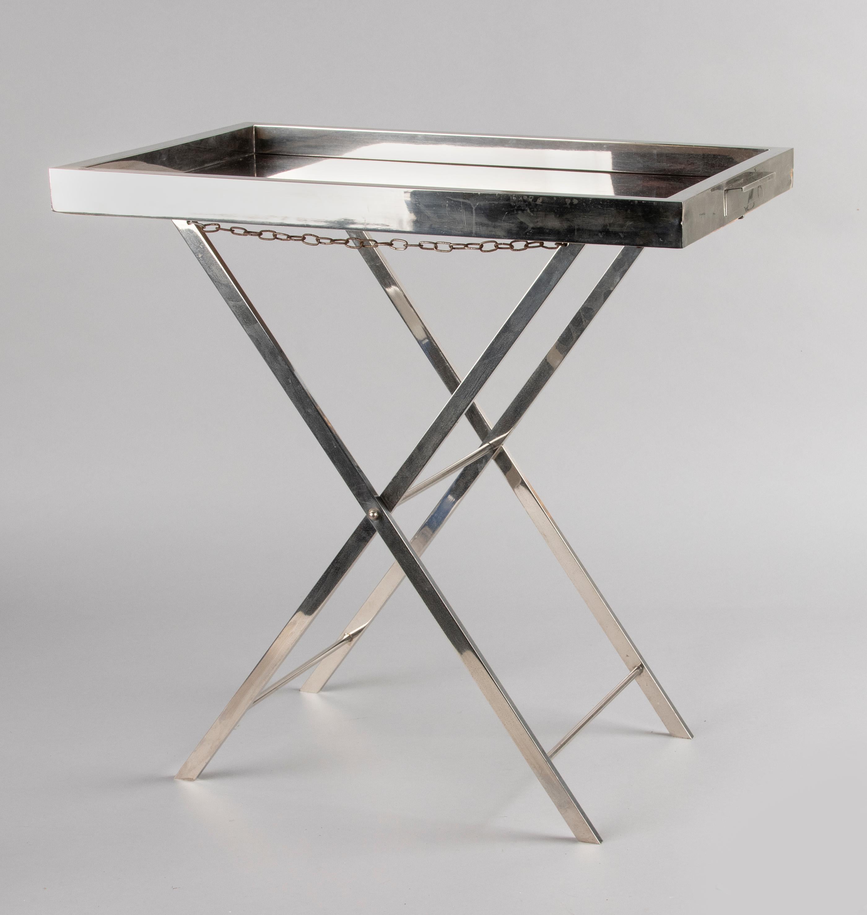Mid-20th Century Early 20th Century Chrome Art Deco Serving Table with Faux Turtle For Sale
