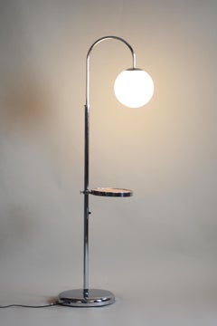 Early 20th Century Chrome Floor Lamp, Milk Glass, New Electrification, 1930s