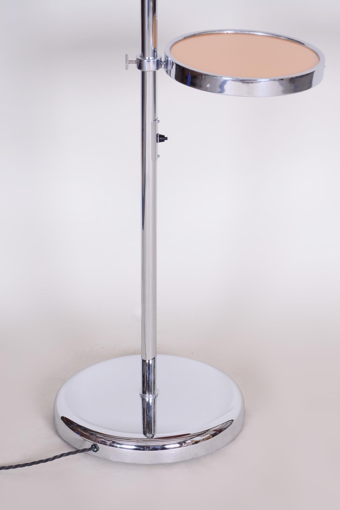 Bauhaus Early 20th Century Chrome Floor Lamp, Milk Glass, New Electrification, 1930s For Sale