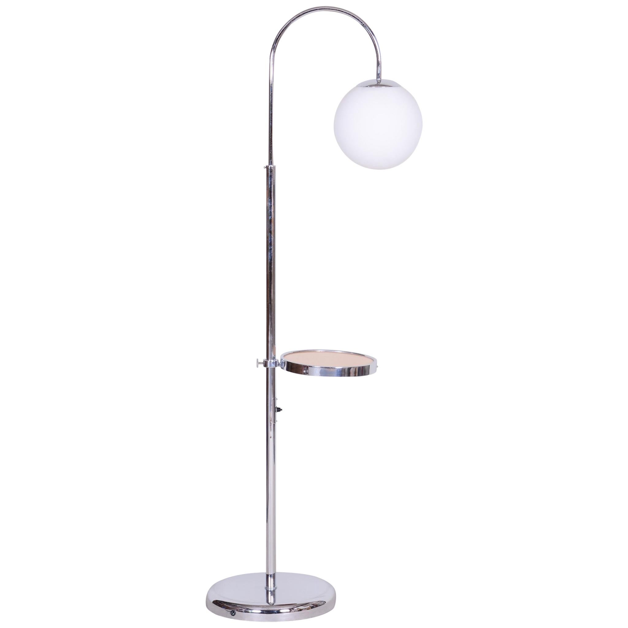 Early 20th Century Chrome Floor Lamp, Milk Glass, New Electrification, 1930s For Sale