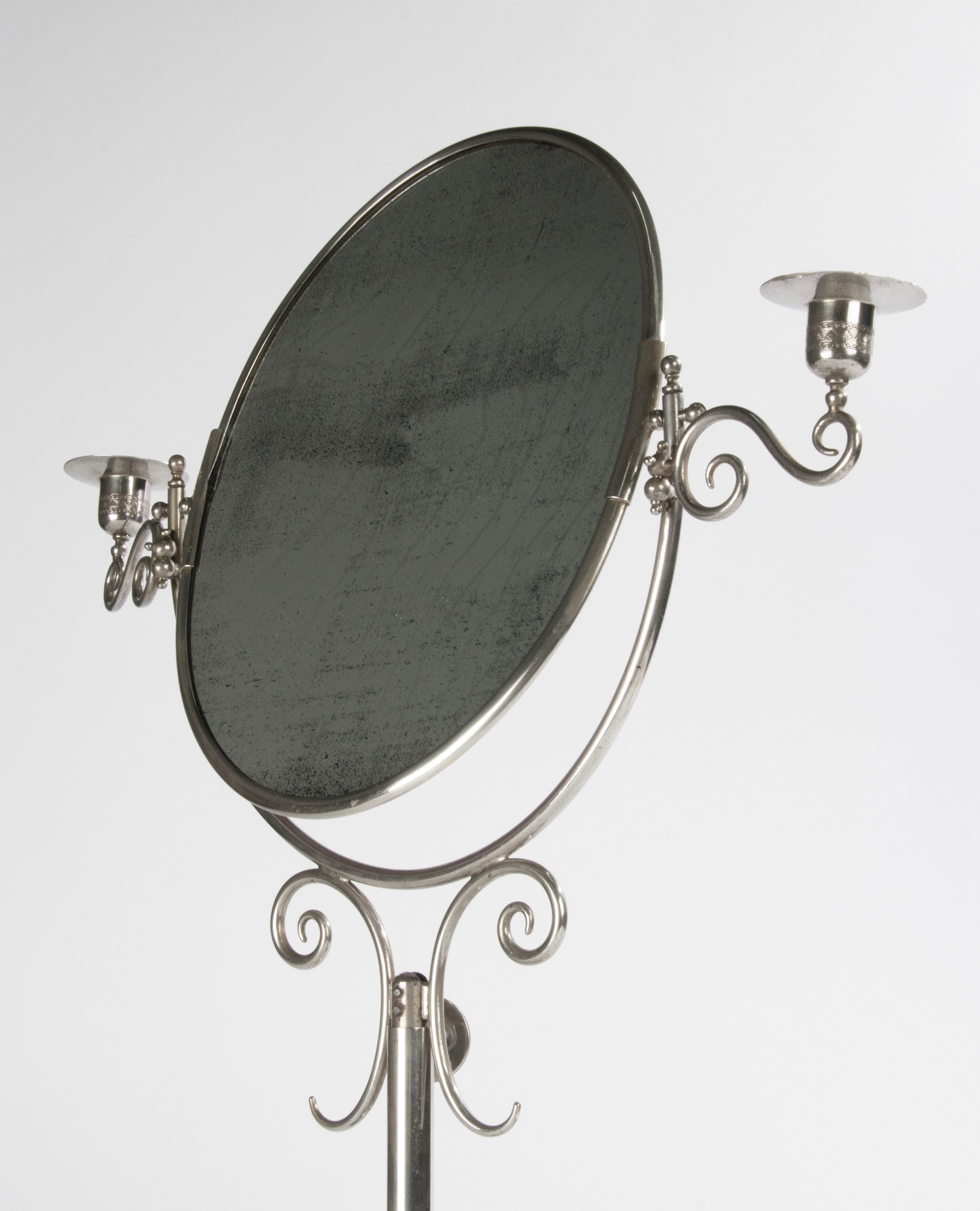 Early 20th Century Chrome Plated Table Vanity Mirrir Casndlesticks For Sale 4