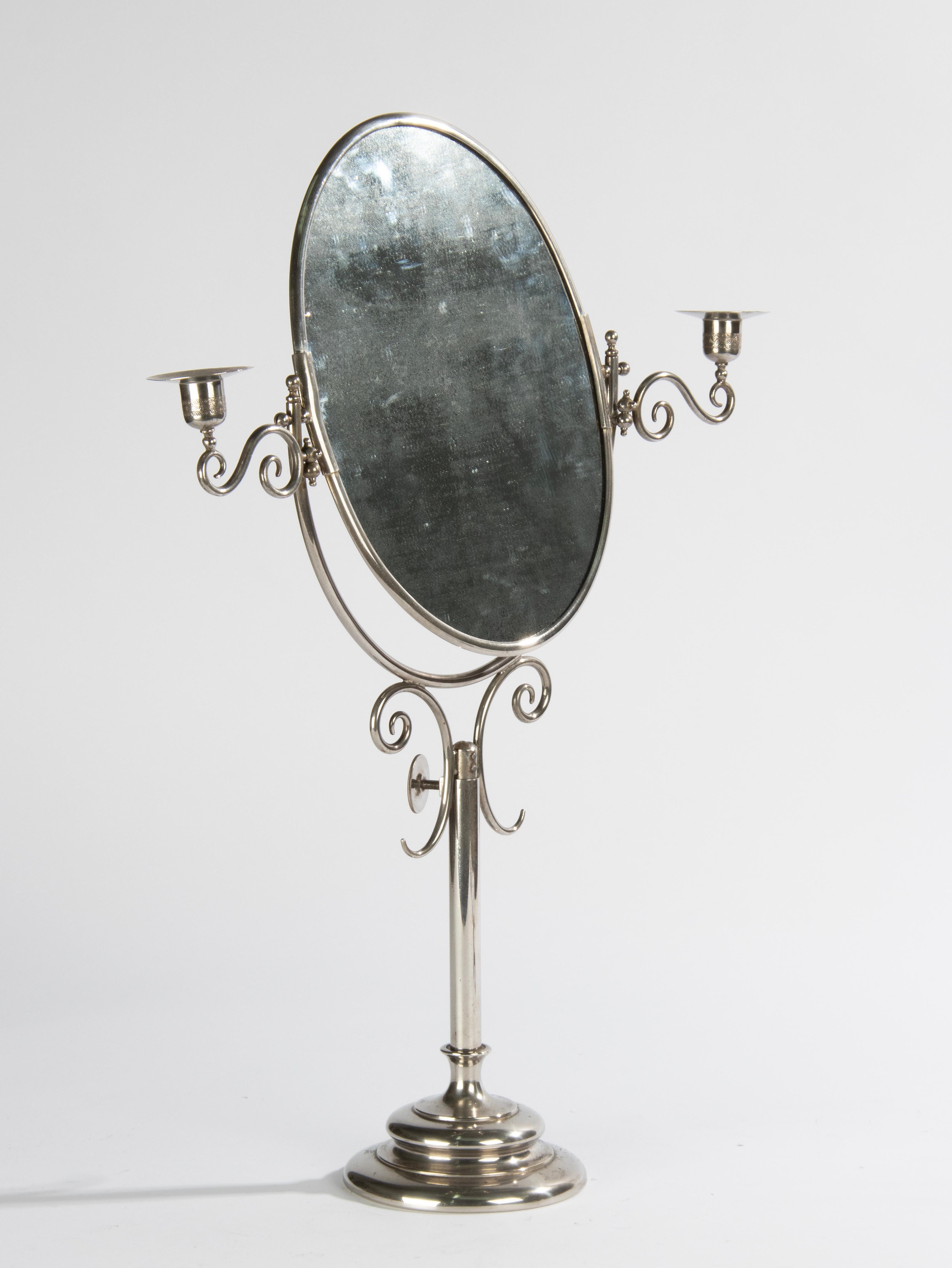 Early 20th Century Chrome Plated Table Vanity Mirrir Casndlesticks For Sale 7