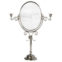 Early 20th Century Chrome Plated Table Vanity Mirrir Casndlesticks