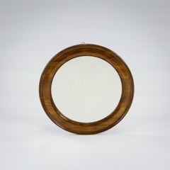 Antique Circular Mirror with Wavy Glass and Wood Frame, France, 1900
