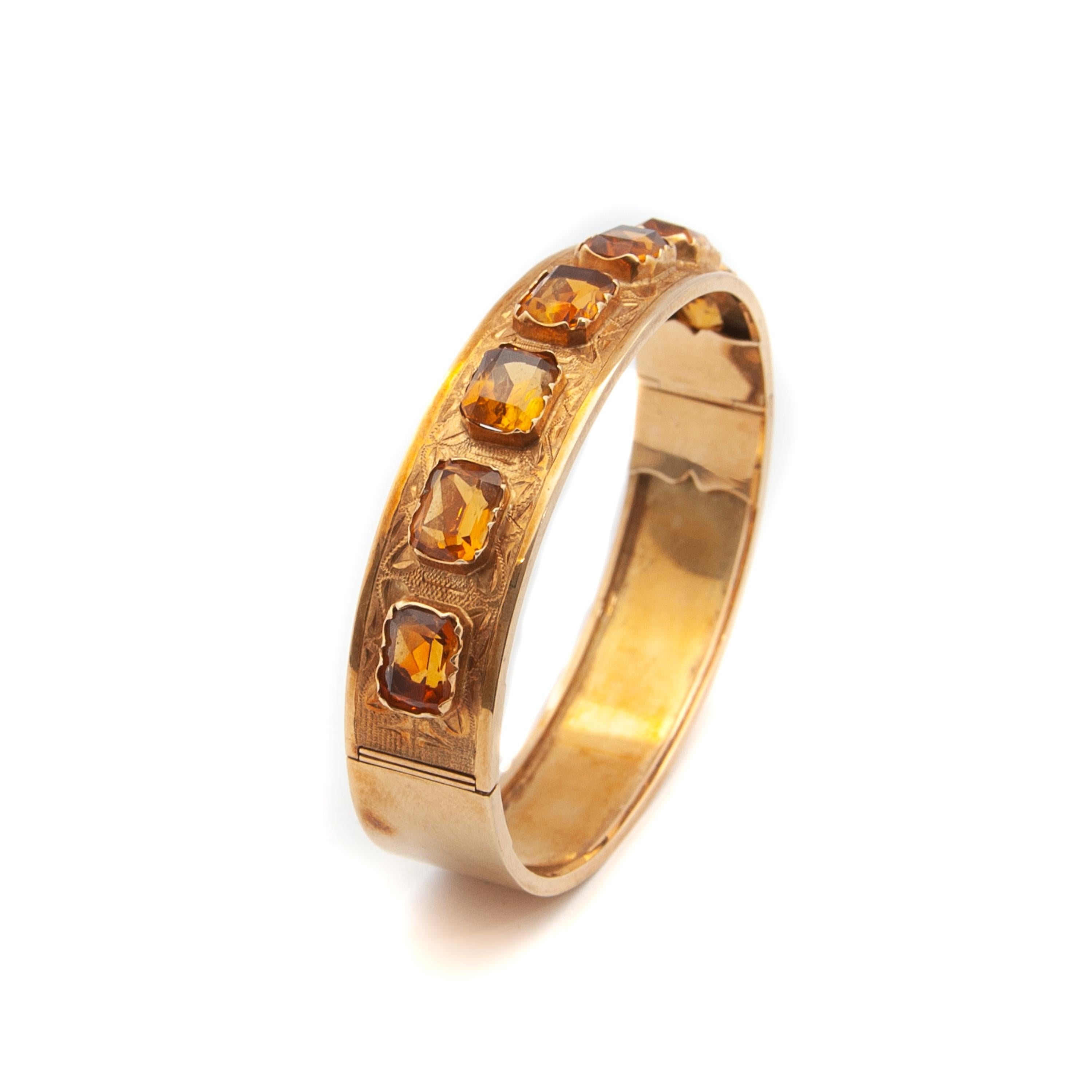 Antiquities 14 Karat Gold Honey Citrine Stones Bangle Bracelet Pour femmes en vente