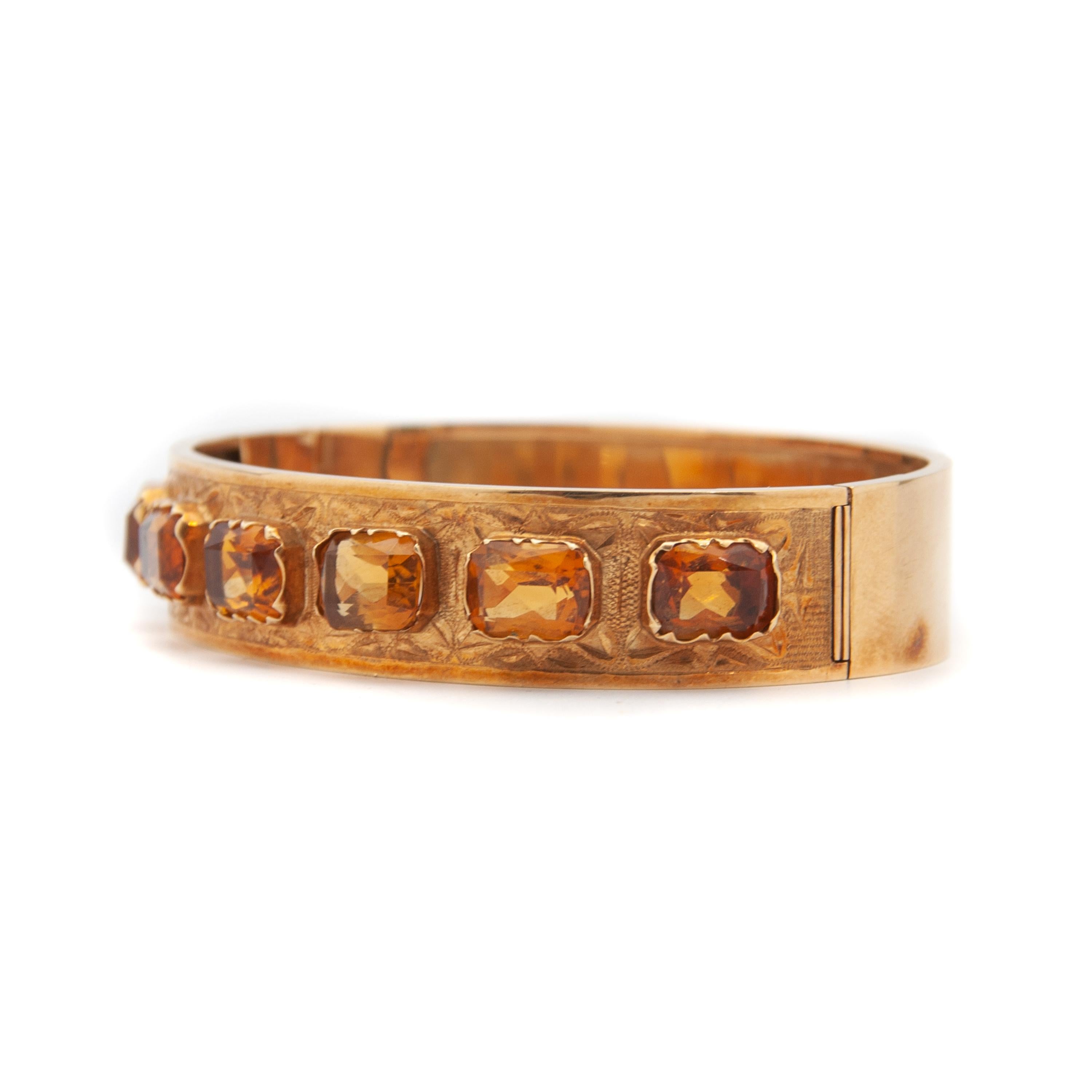 Antique 14 Karat Gold Honey Citrine Stones Bangle Bracelet For Sale 1