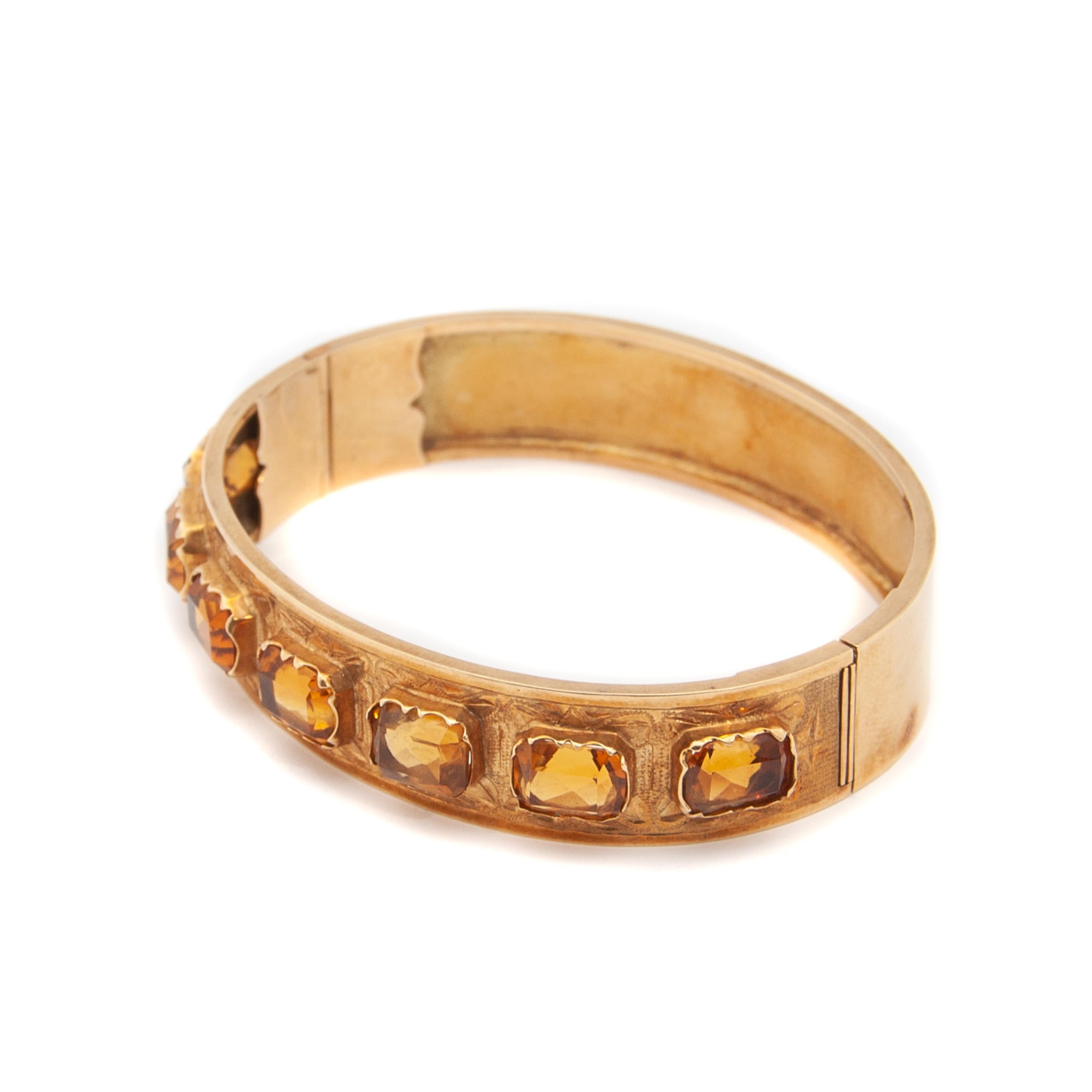 Antique 14 Karat Gold Honey Citrine Stones Bangle Bracelet For Sale 3