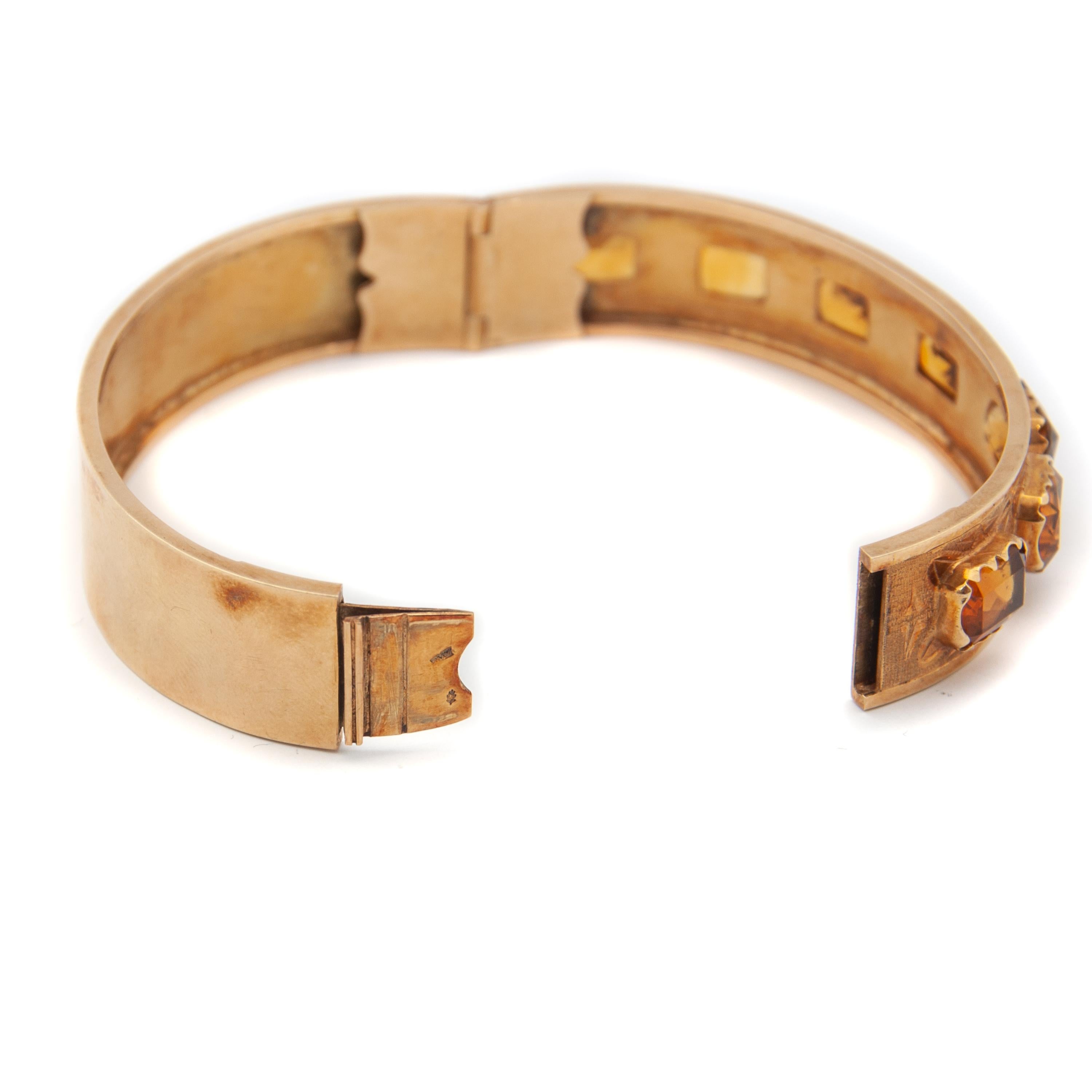 Antique 14 Karat Gold Honey Citrine Stones Bangle Bracelet For Sale 4