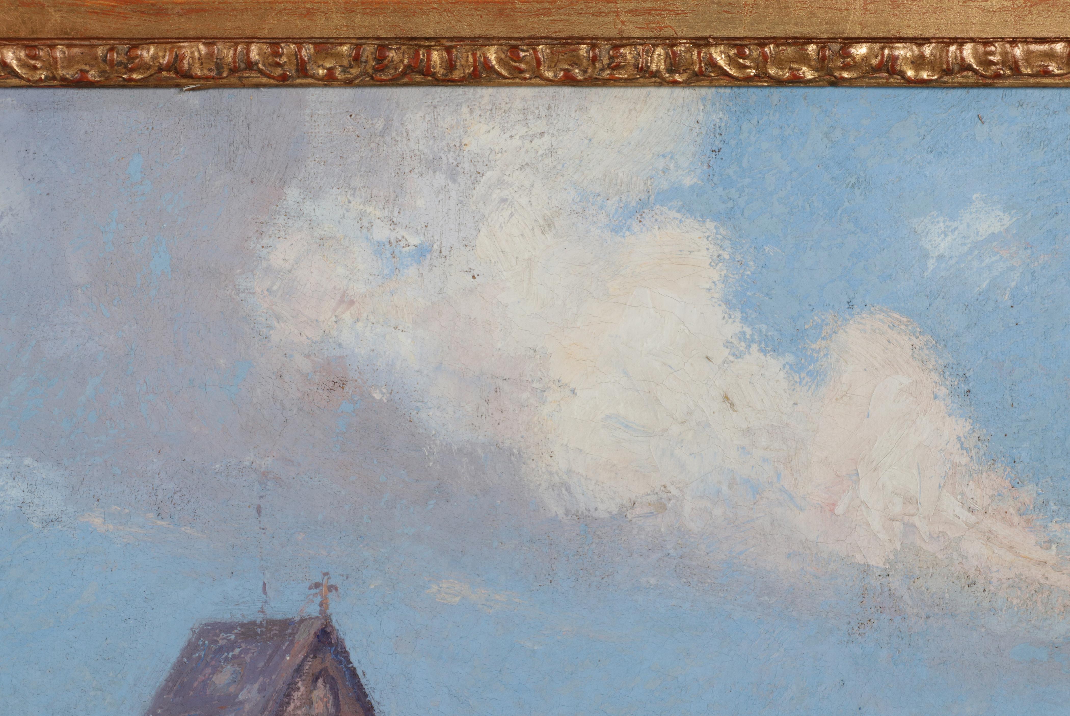 Peinture à l'huile «illo » de Adrien Paul Duerinckx représentant une vue de la ville, début du 20e siècle en vente 2